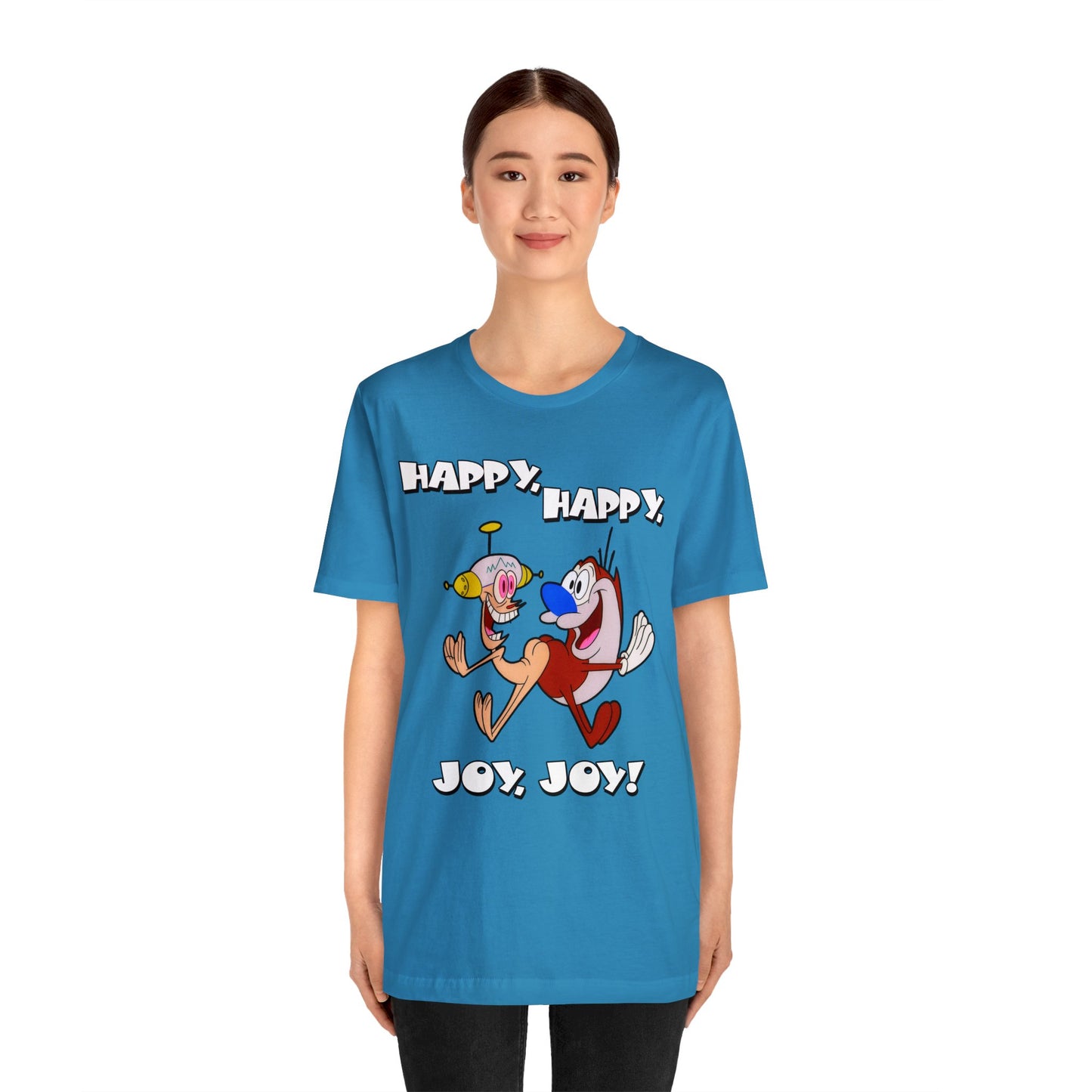 Ren and Stimpy Happy Happy Joy Joy Short Sleeve TShirt - 90s Retro Cartoon Tee