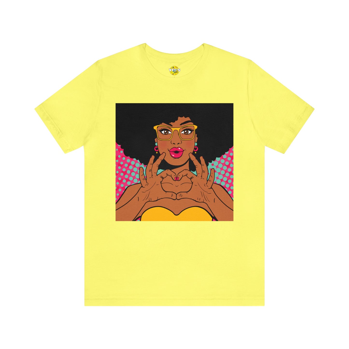 Pop Art Melanated Queen Finger Hearts Short Sleeve T-Shirt - Empowering Graphic Tee, Diverse Art Fashion