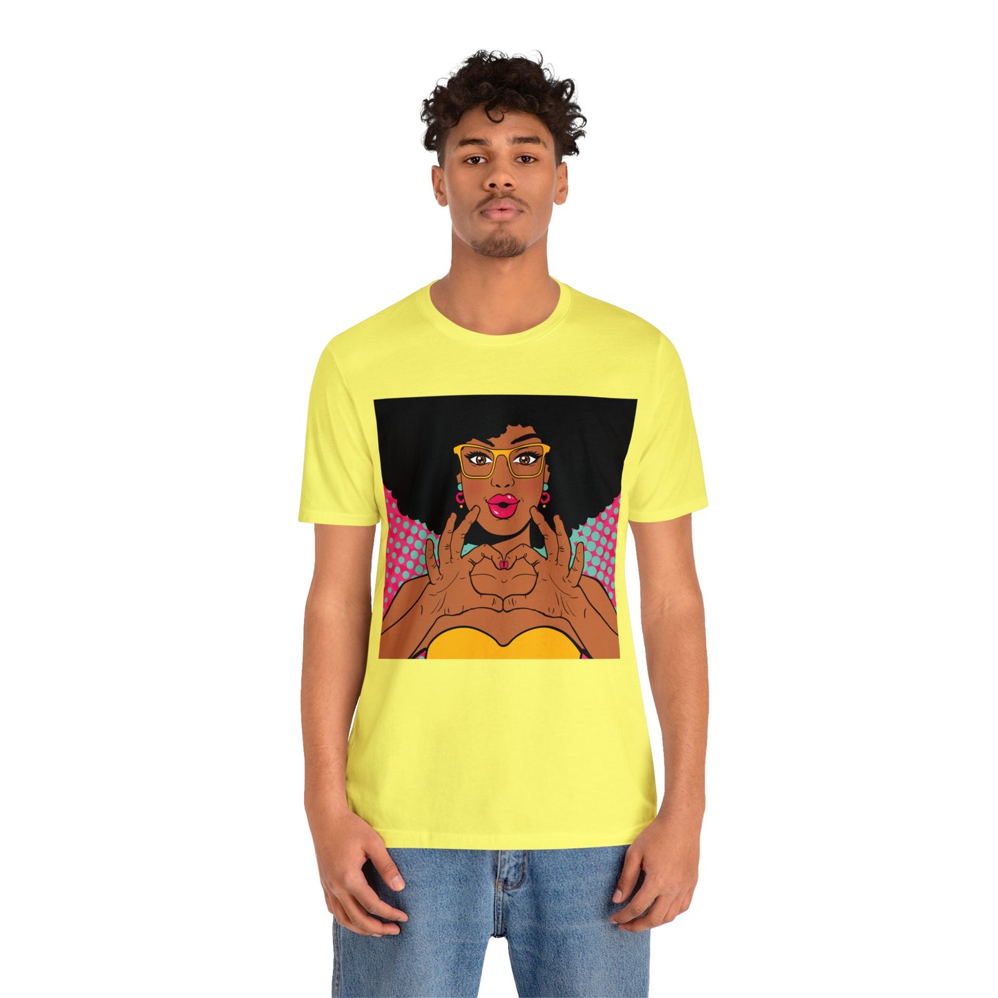 Pop Art Melanated Queen Finger Hearts Short Sleeve T-Shirt - Empowering Graphic Tee, Diverse Art Fashion