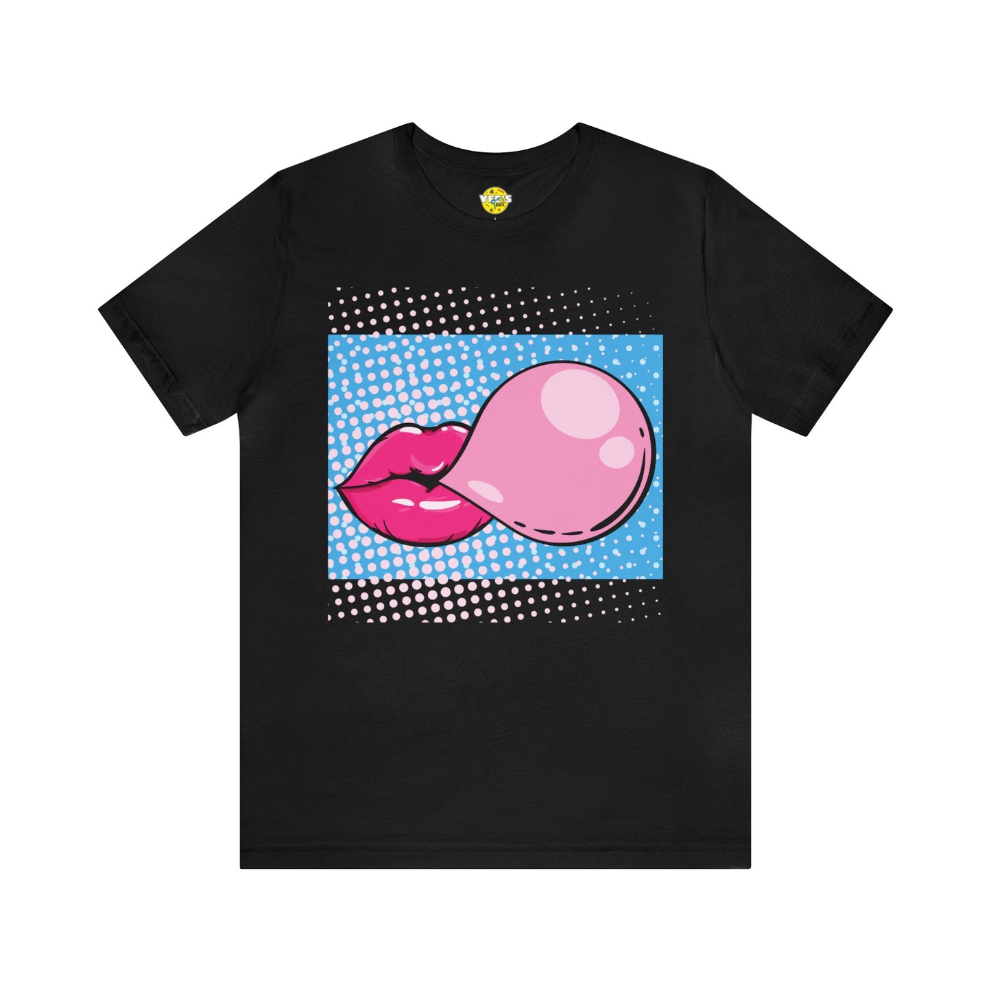 Pop Art Lips Blowing Bubble Short Sleeve T-Shirt - Colorful Graphic Tee, Retro Style Fashion Shirt