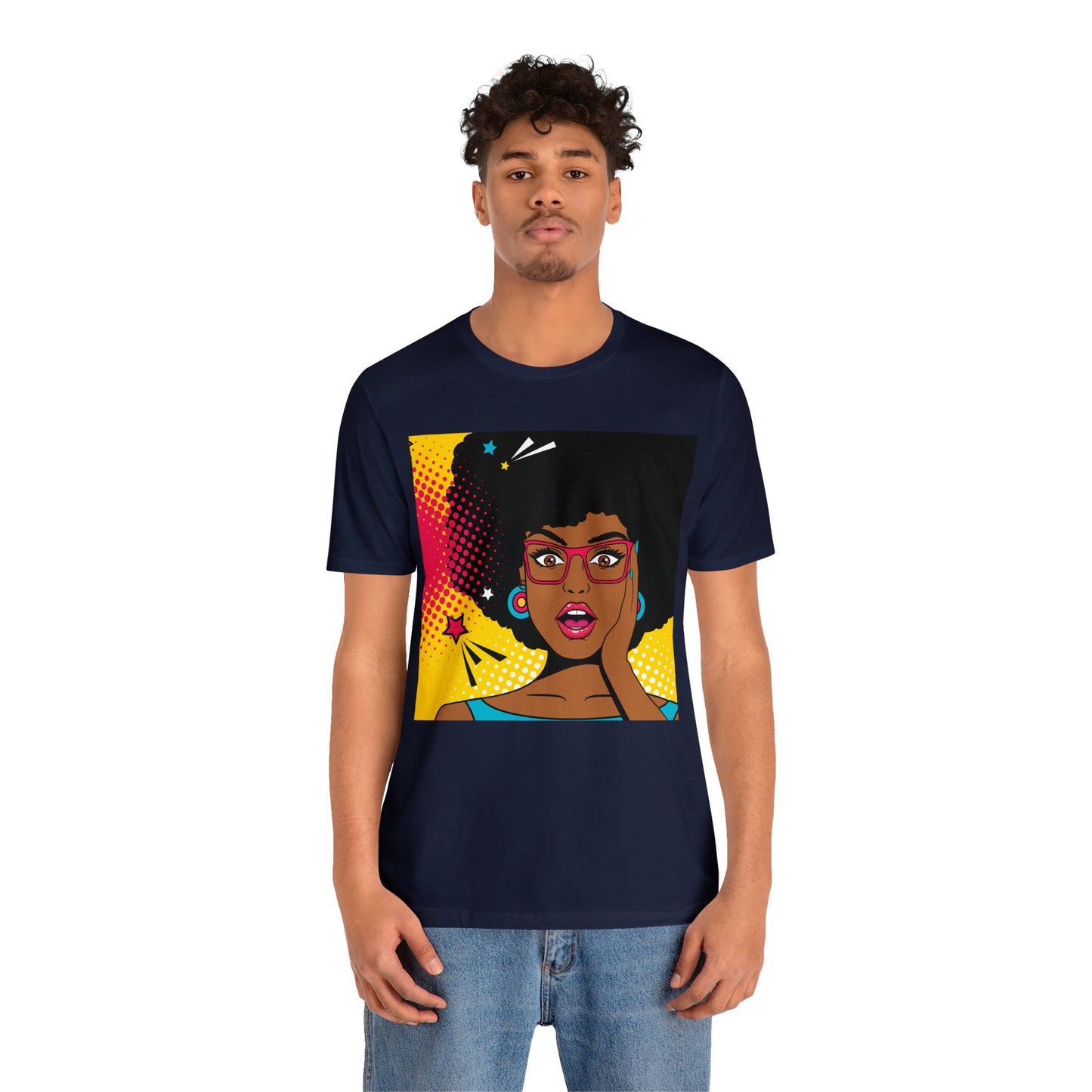 Surprised Melanated Queen Pop Art Short Sleeve T-Shirt - Empowering Graphic Tee, Diverse Art Fashion