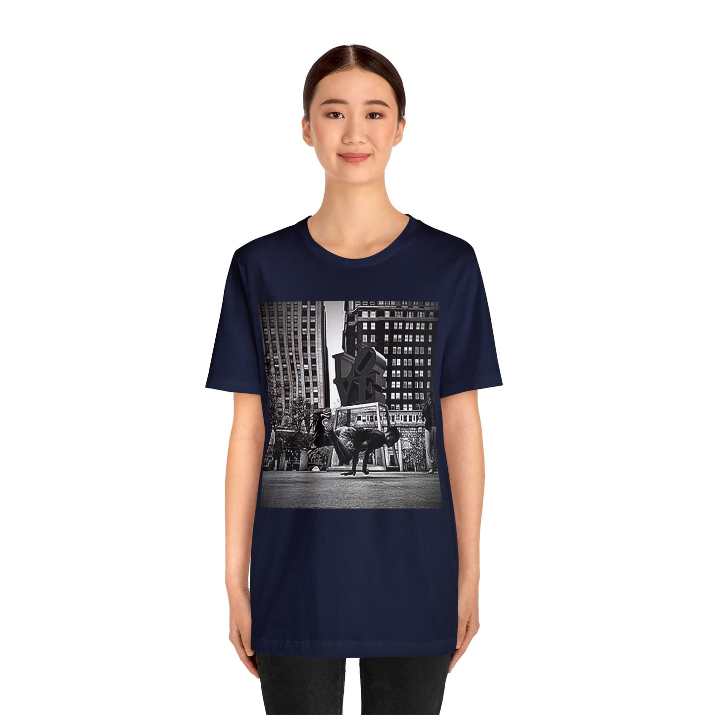 Retro Breakdancer at Love Park Statue 2000s Short Sleeve T-Shirt - Vintage Urban Dance Tee, Street Style Graphic Shirt