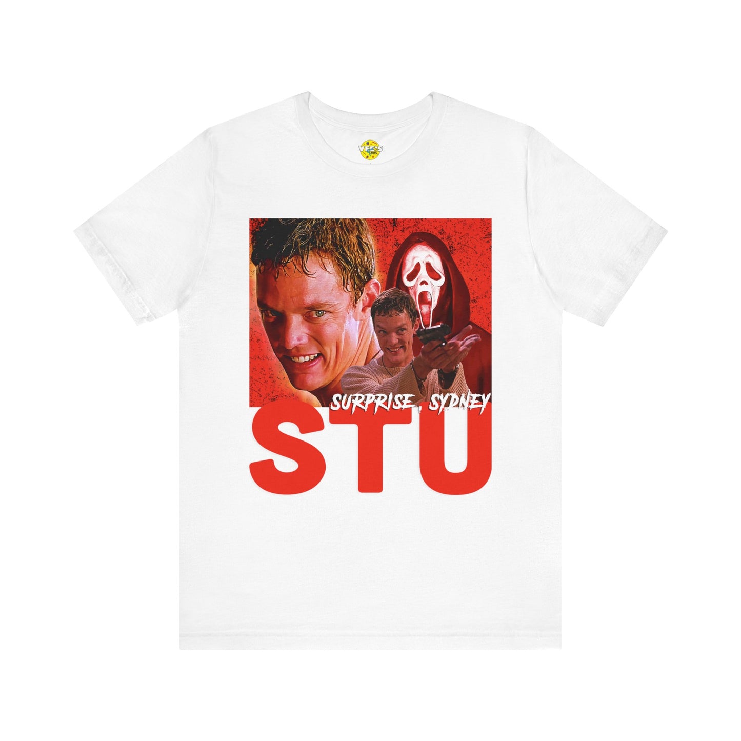 Halloween Stu Macher Scream Movie Graphic Short Sleeve T-Shirt - Retro Horror Film Tee, Iconic Villain Character Shirt