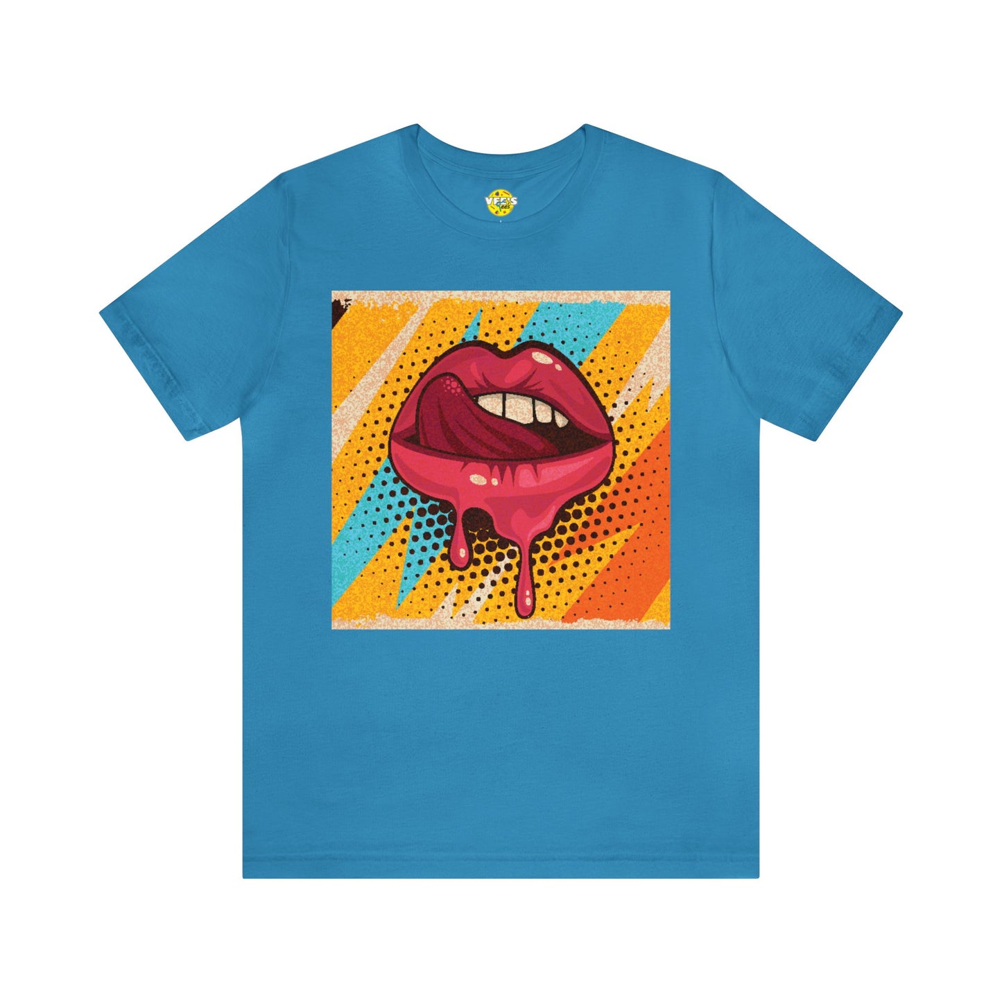 Retro Pop Art Licking Tongue Short Sleeve T-Shirt - Playful Graphic Tee, Vintage Style Fashion Shirt