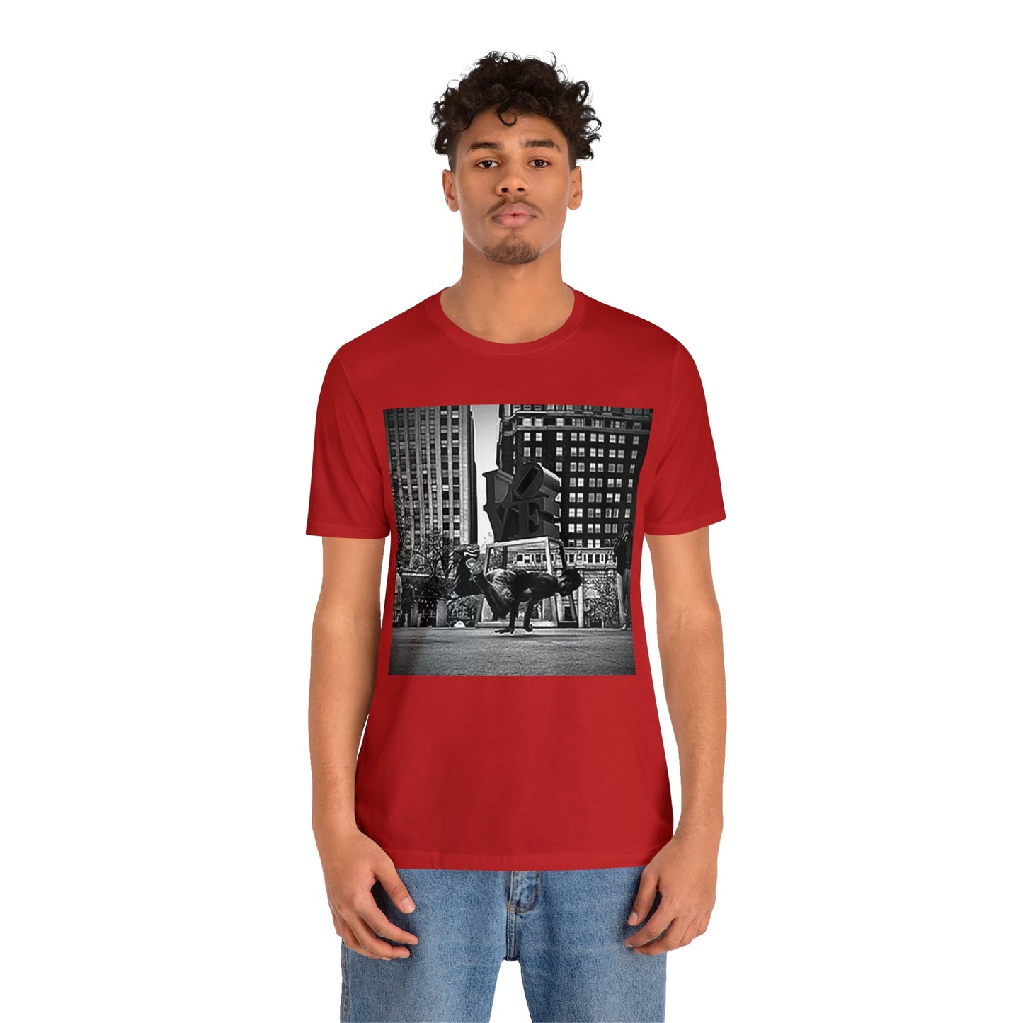 Retro Breakdancer at Love Park Statue 2000s Short Sleeve T-Shirt - Vintage Urban Dance Tee, Street Style Graphic Shirt