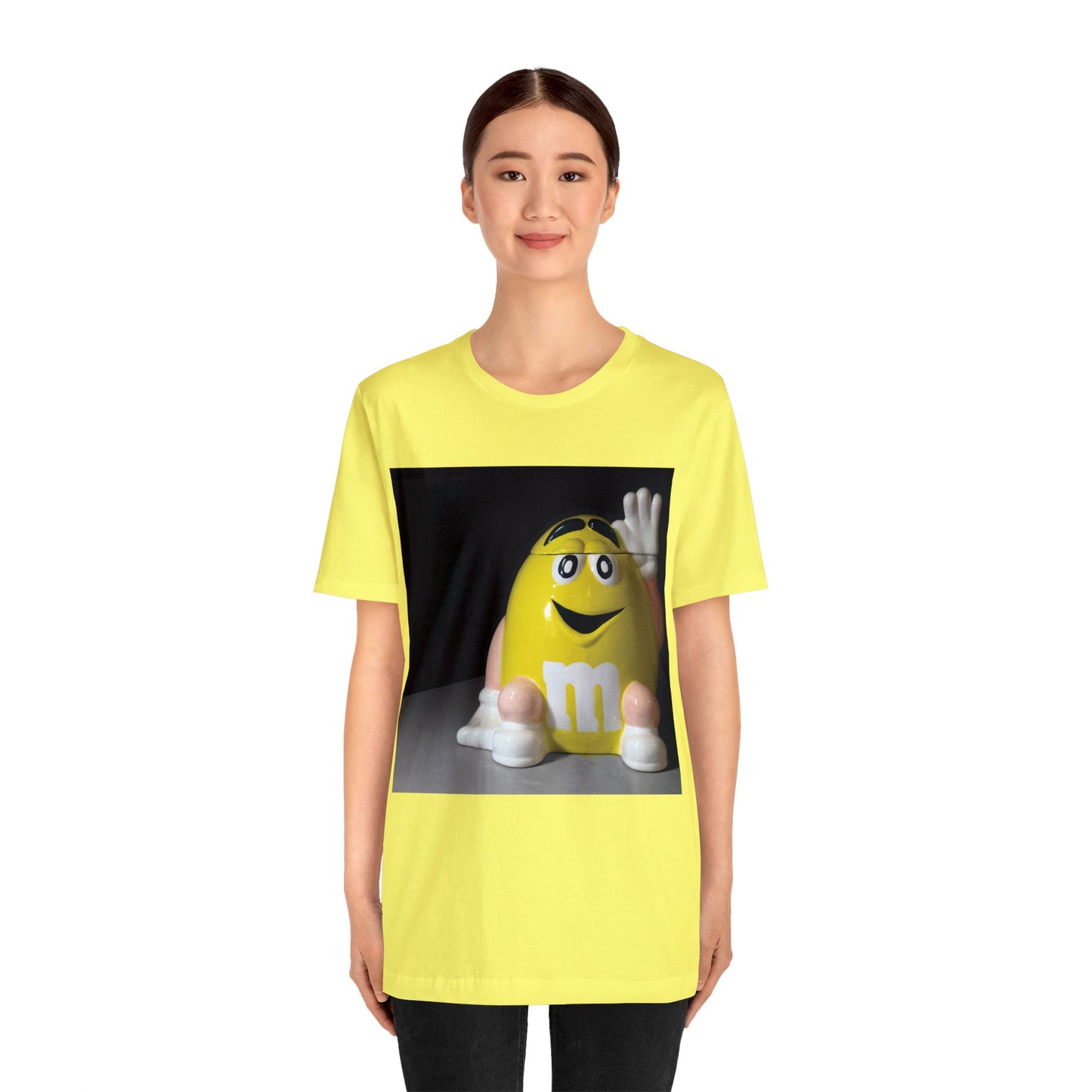 Yellow M&M Cookie Jar Ceramic Print Short Sleeve T-Shirt - Candy Lover's Retro Apparel