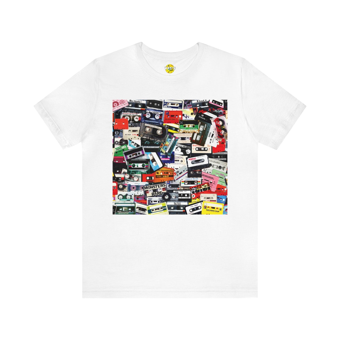 Retro 80s Mixtape Collage Short Sleeve T-Shirt - Vintage Music Lover Tee, Nostalgic Graphic Shirt