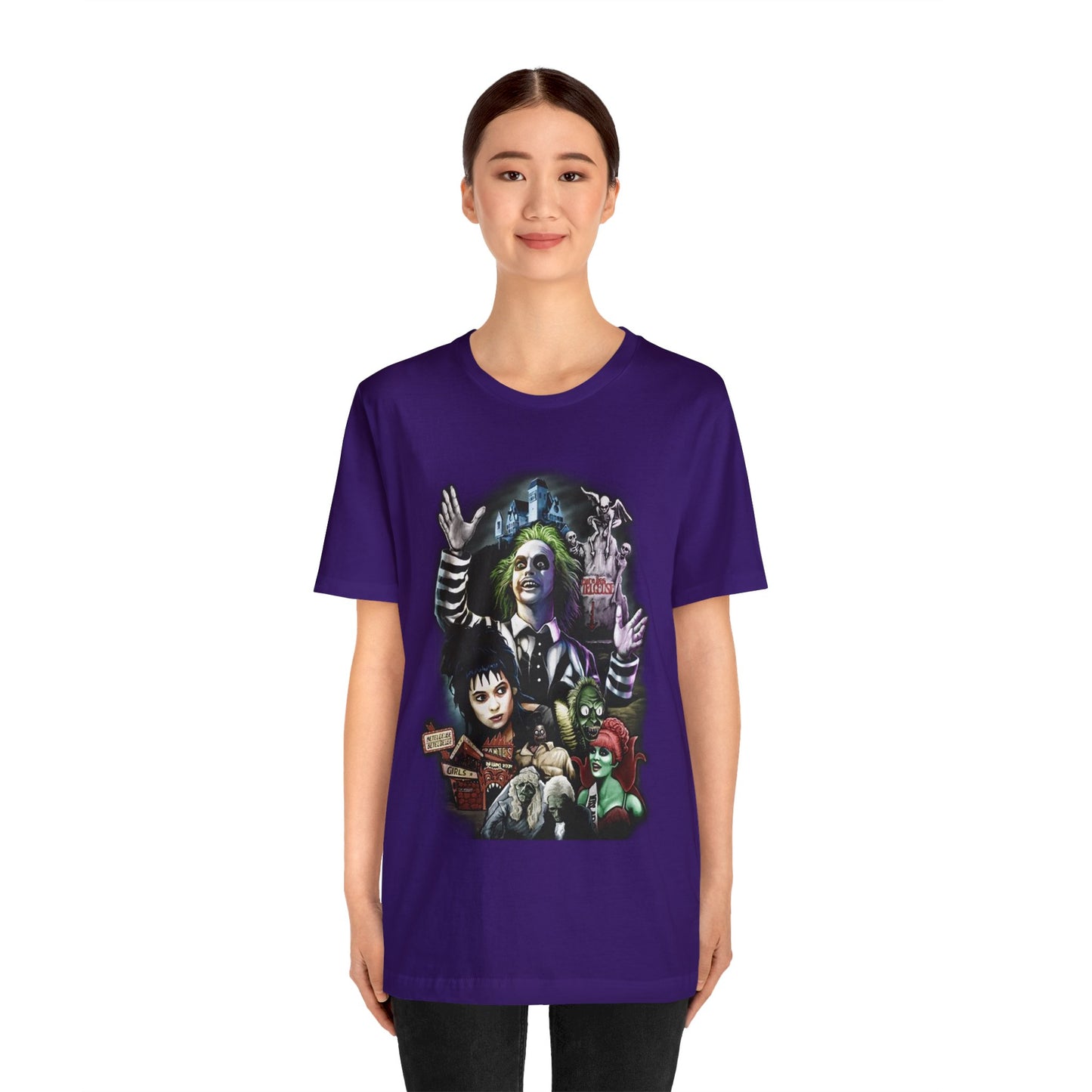 Halloween Beetlejuice Poster Art Short Sleeve T-Shirt - Retro Movie Fan Tee, Classic Tim Burton Film Graphic Shirt