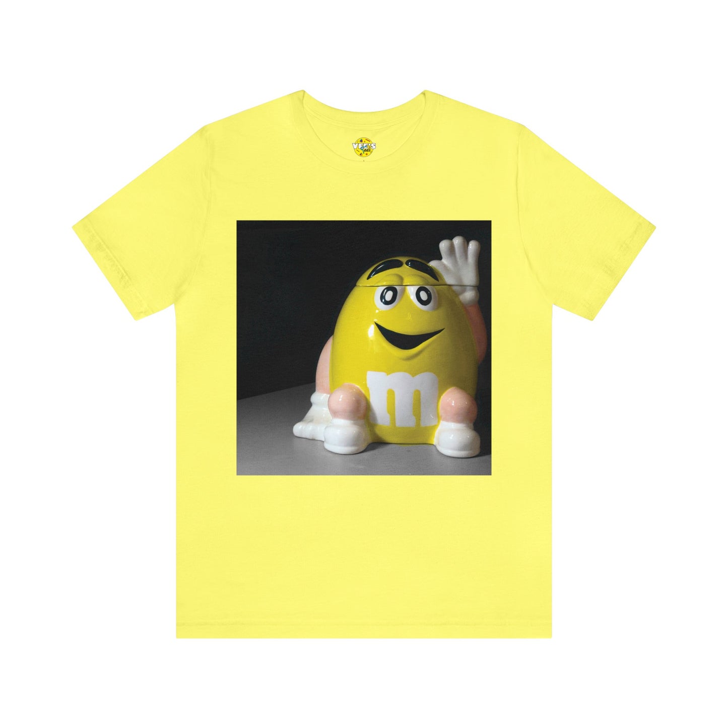 Yellow M&M Cookie Jar Ceramic Print Short Sleeve T-Shirt - Candy Lover's Retro Apparel