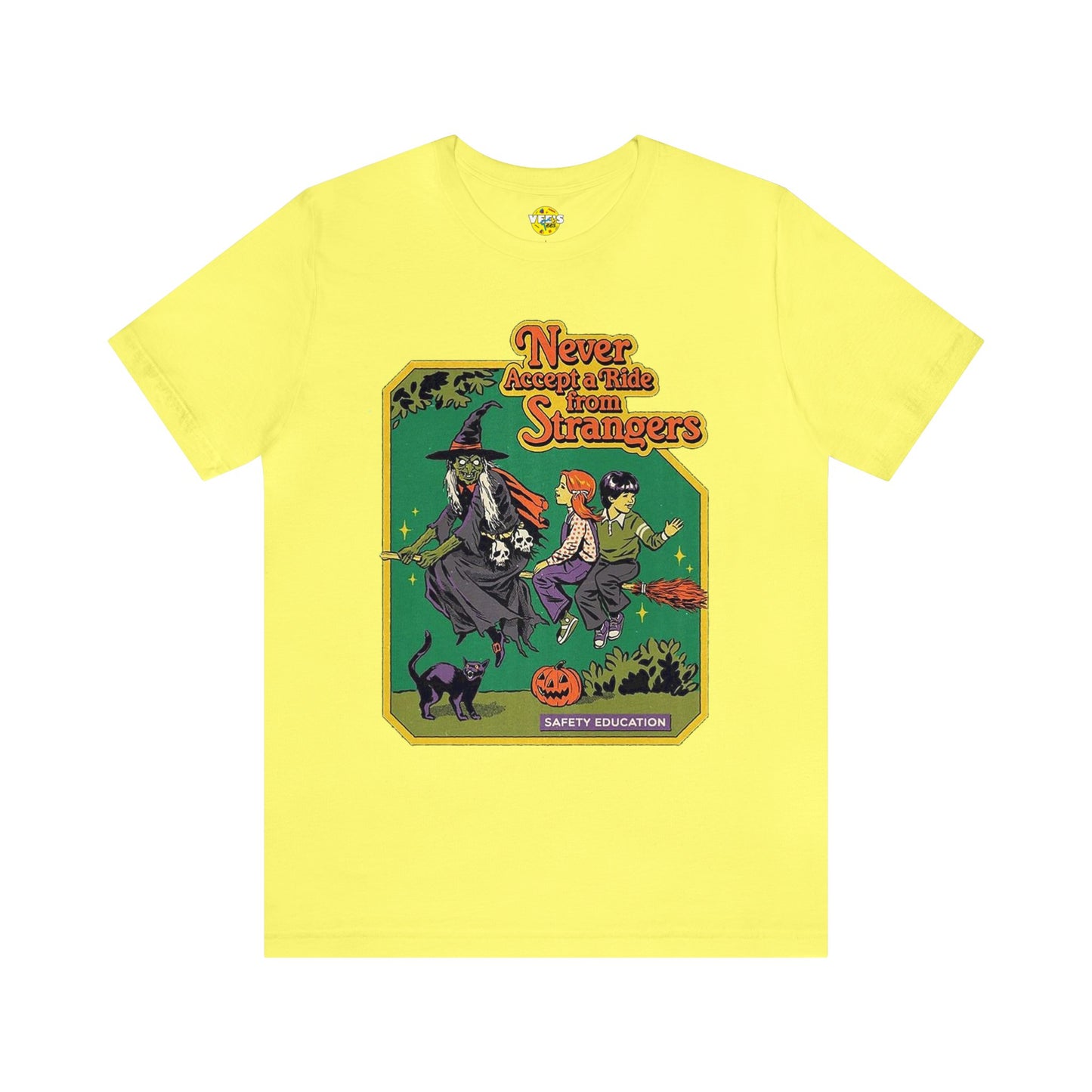 Halloween Witch Safety Education Short Sleeve T-Shirt - Hilarious Flying Kids Halloween Tee, Funny Warning Graphic Shirt