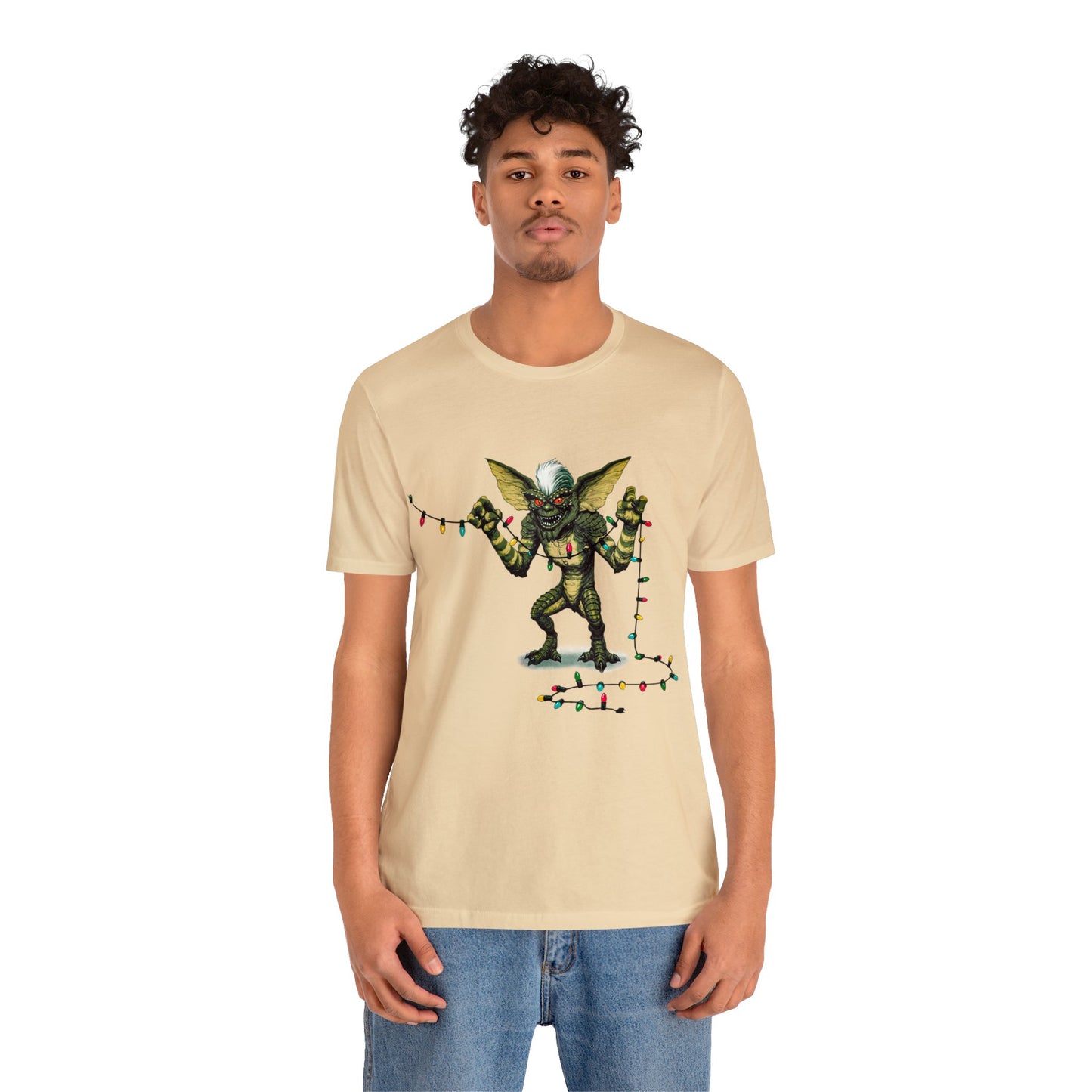 Stripe Festive Holiday - Gremlin Christmas Lights - Festive Stripe holding Christmas Lights - Gremlin Holiday Lights tshirt