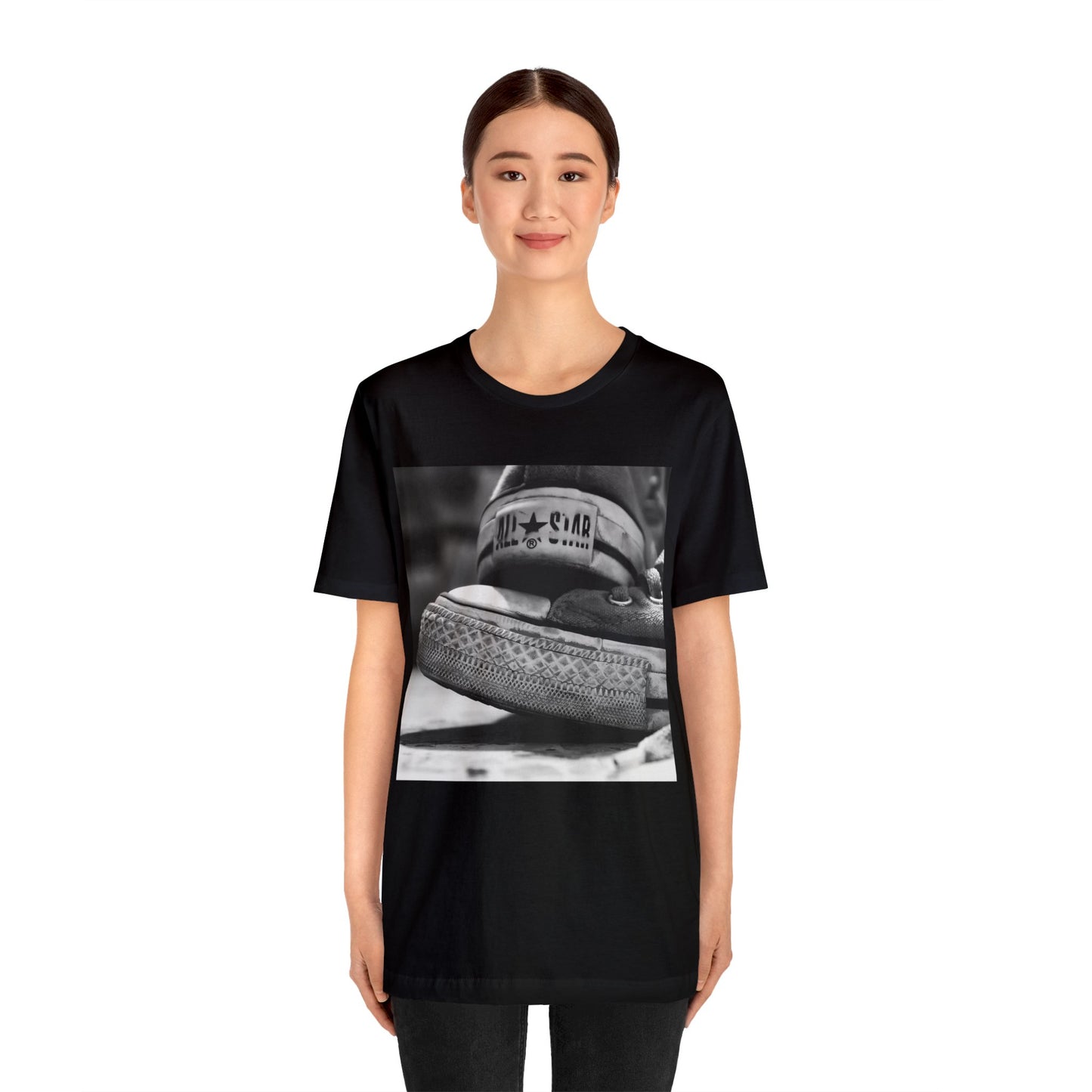 Zoomed Chuck Taylor All-Stars In Black & White Short Sleeve T-Shirt - Classic Sneaker Lover Tee, Vintage Shoe Graphic Shirt