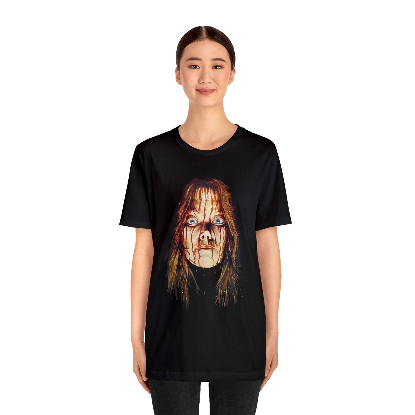 Halloween Carrie White's Bloody Face Stephen King Short Sleeve T-Shirt - Horror Icon Tee, Classic Movie Graphic Shirt