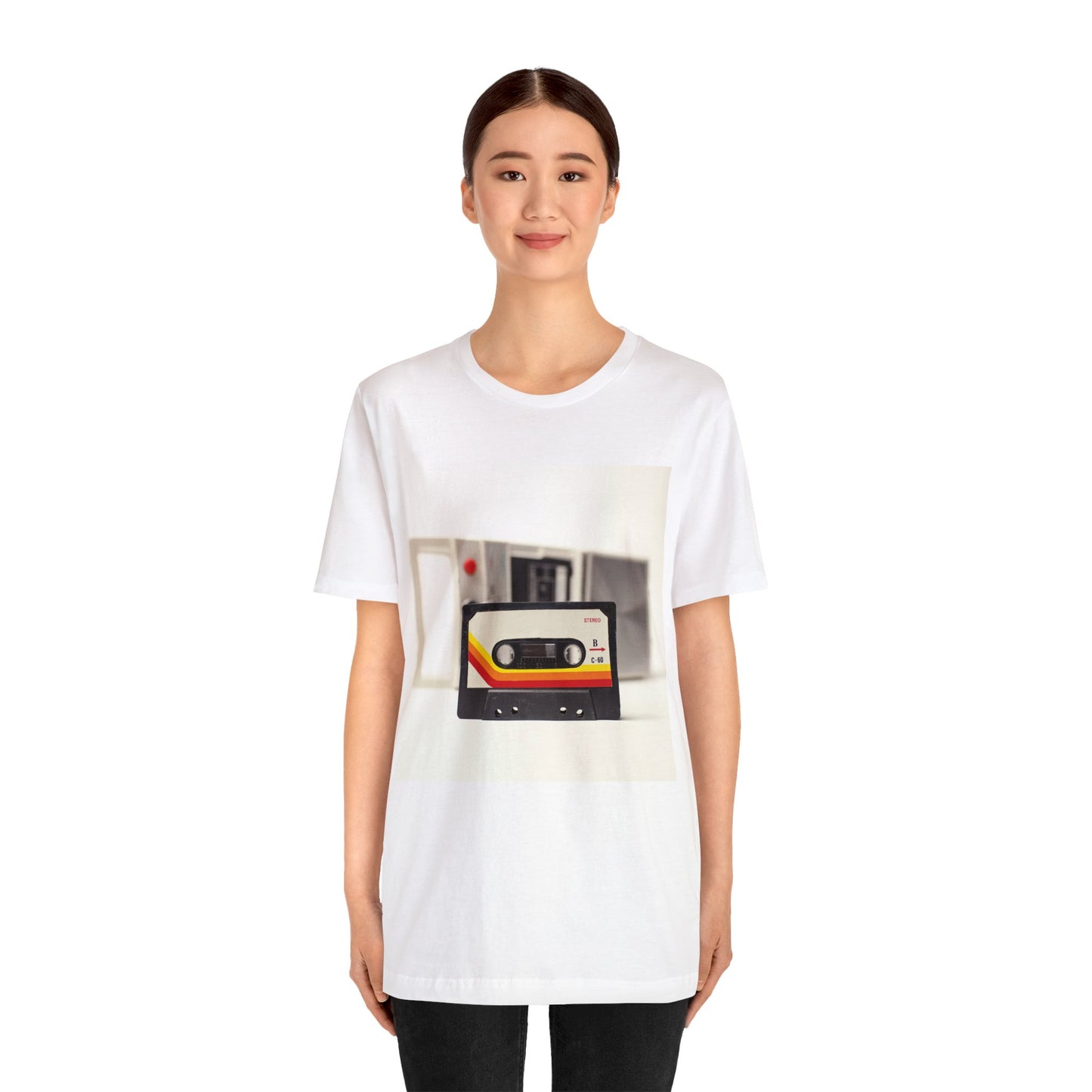 Retro Handheld Cassette Player & Tape Short Sleeve T-Shirt - Vintage Music Lover Tee, Nostalgic Graphic Shirt