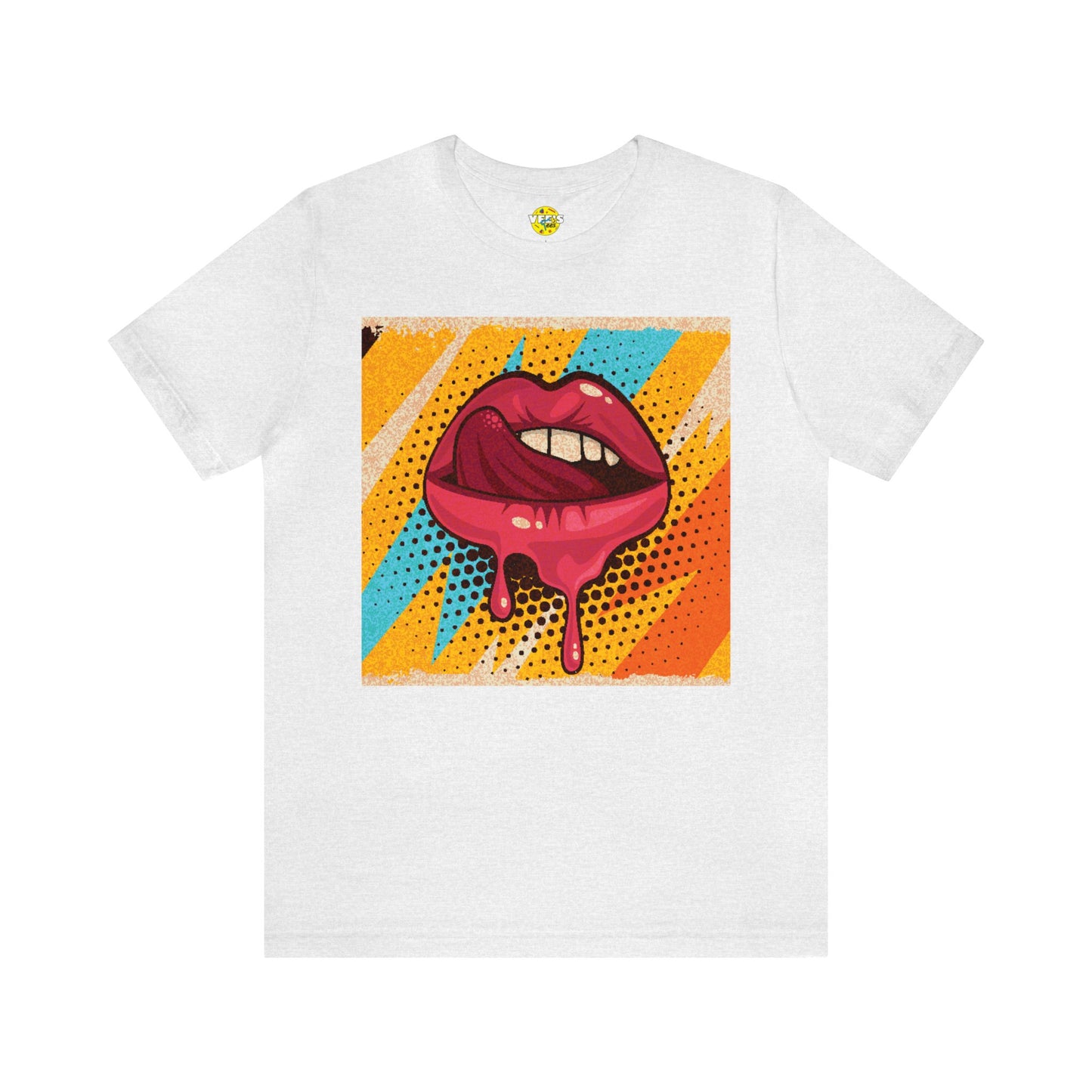 Retro Pop Art Licking Tongue Short Sleeve T-Shirt - Playful Graphic Tee, Vintage Style Fashion Shirt