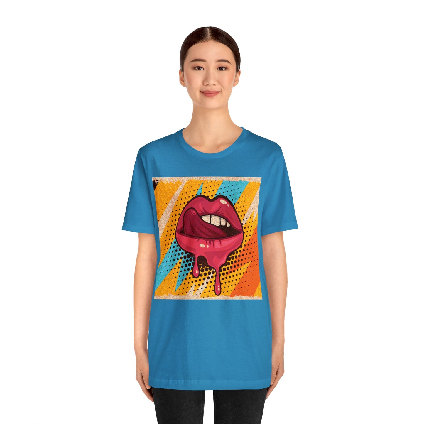 Retro Pop Art Licking Tongue Short Sleeve T-Shirt - Playful Graphic Tee, Vintage Style Fashion Shirt