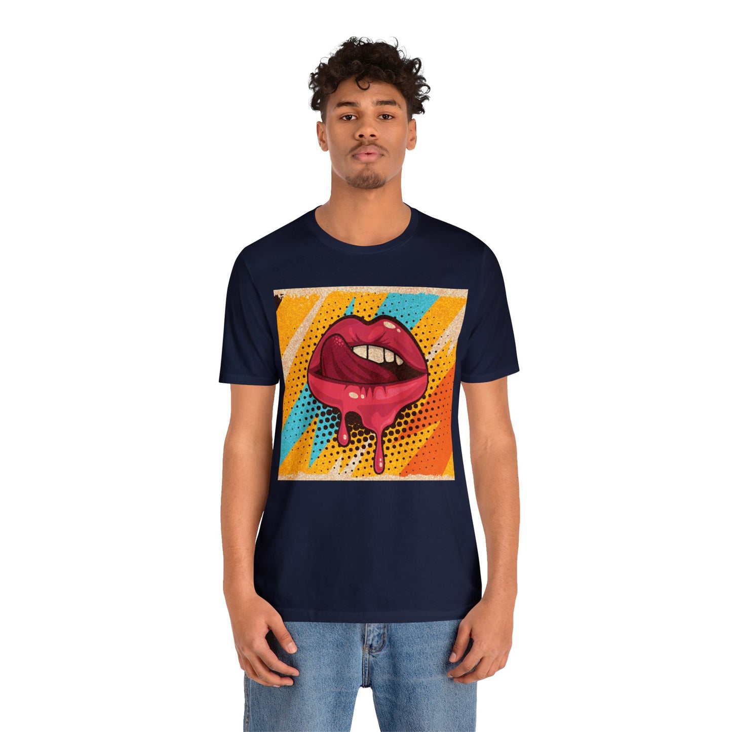 Retro Pop Art Licking Tongue Short Sleeve T-Shirt - Playful Graphic Tee, Vintage Style Fashion Shirt