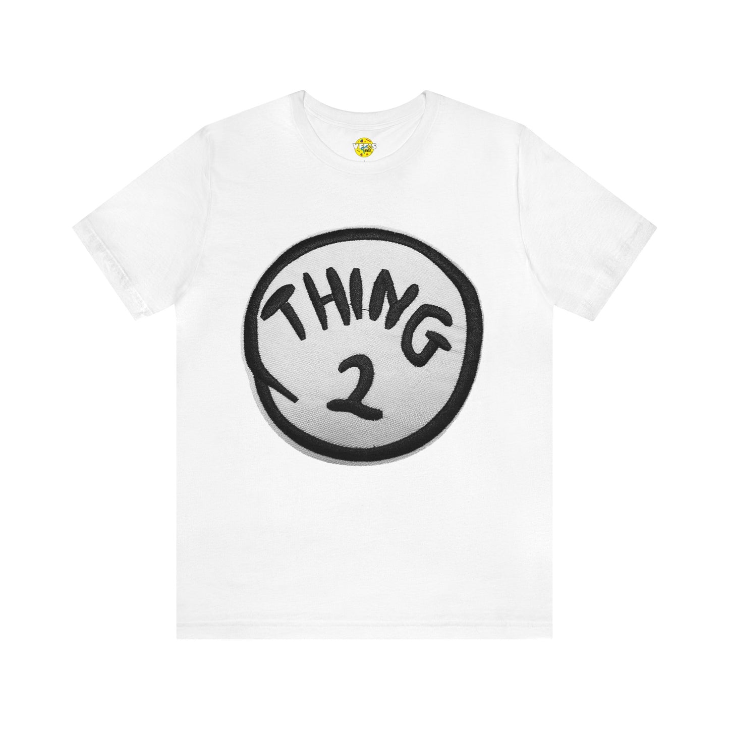 Thing 2 Playful Circle Graphic Vibes Tee - Cat in the Hat Seuss Fan Fashion TShirt - Valentines Day Childrens Book Companion Shirt