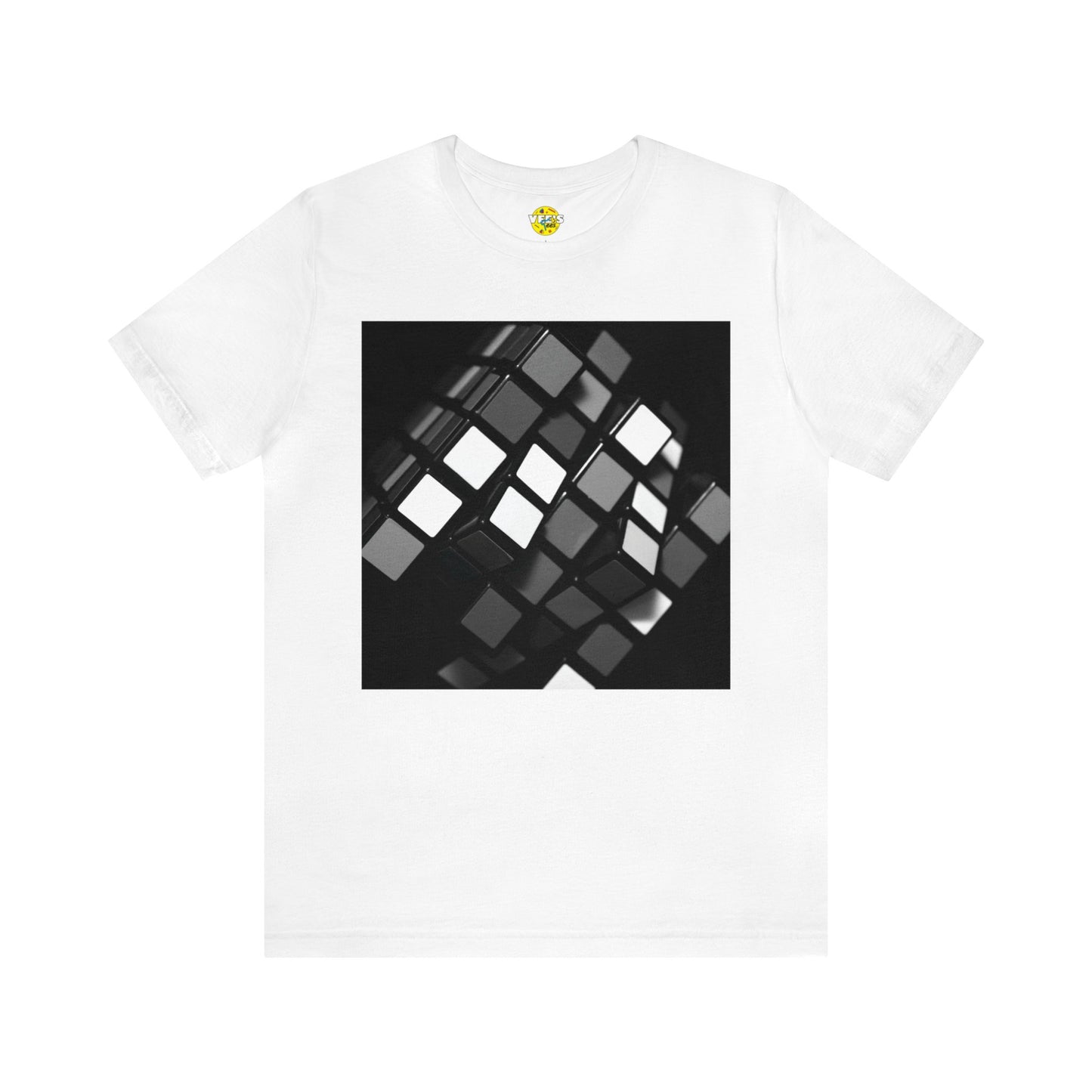 Black & White Retro Rubik's Cube Short Sleeve T-Shirt - Classic 80s Puzzle Lover Tee, Monochrome Graphic Shirt