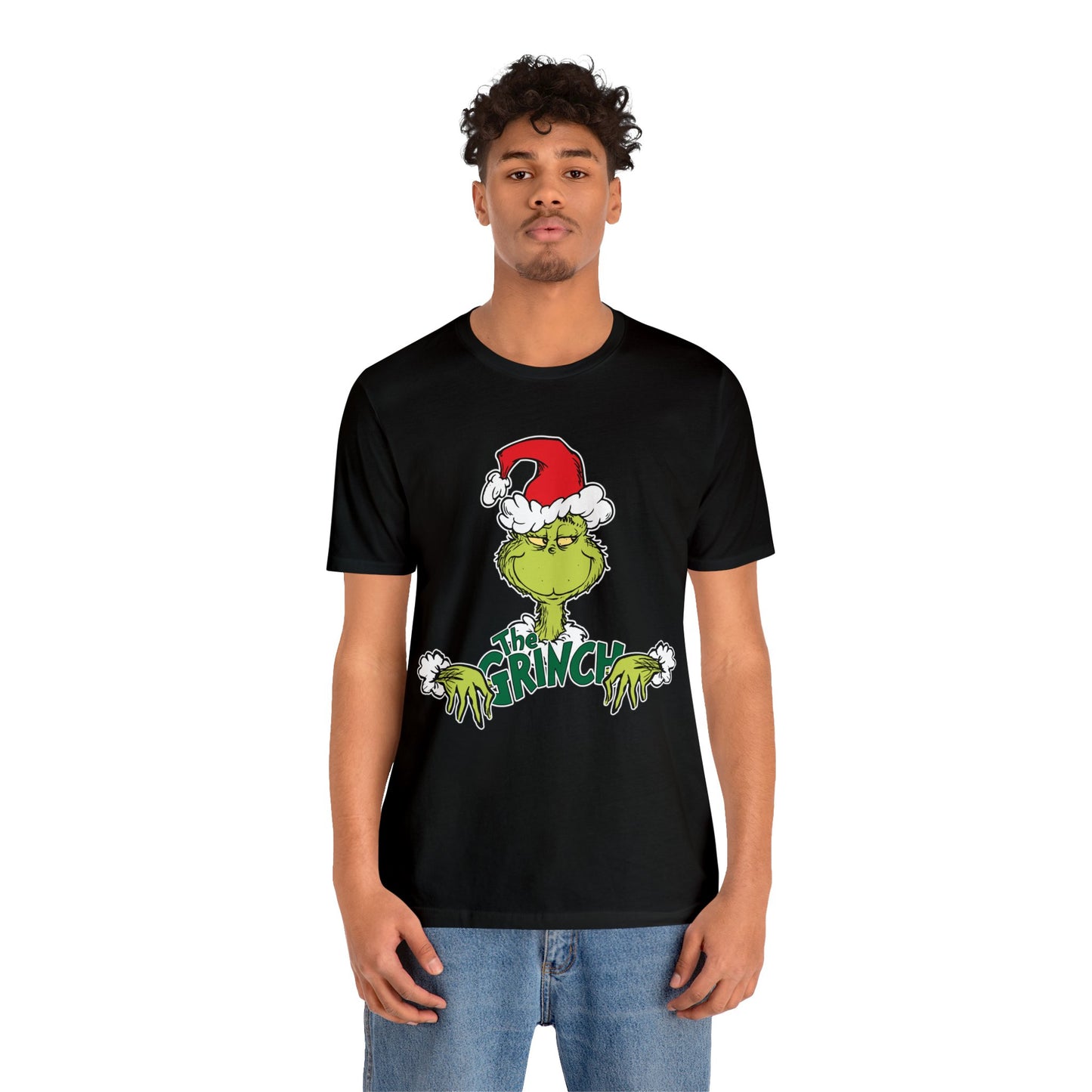 Festive Grinch Face Short Sleeve T-Shirt for a Whoville-Worthy Holiday Season