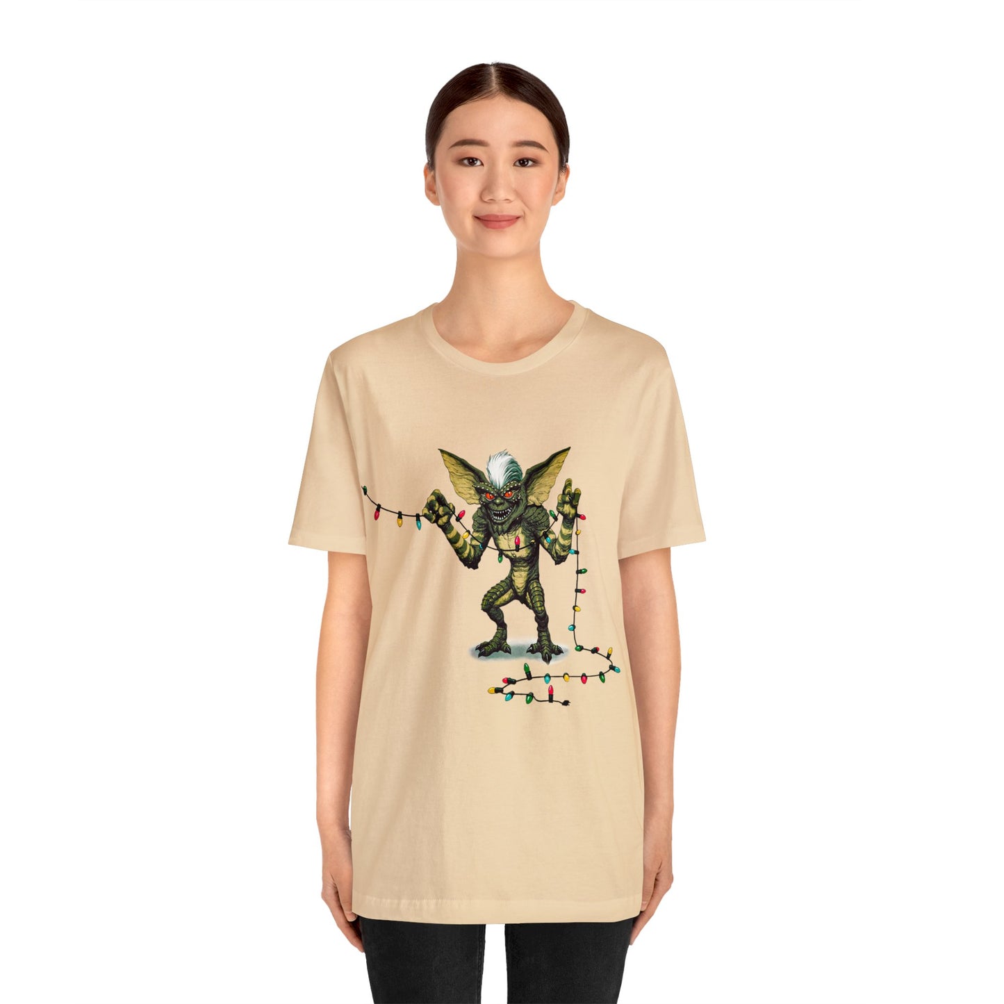 Stripe Festive Holiday - Gremlin Christmas Lights - Festive Stripe holding Christmas Lights - Gremlin Holiday Lights tshirt