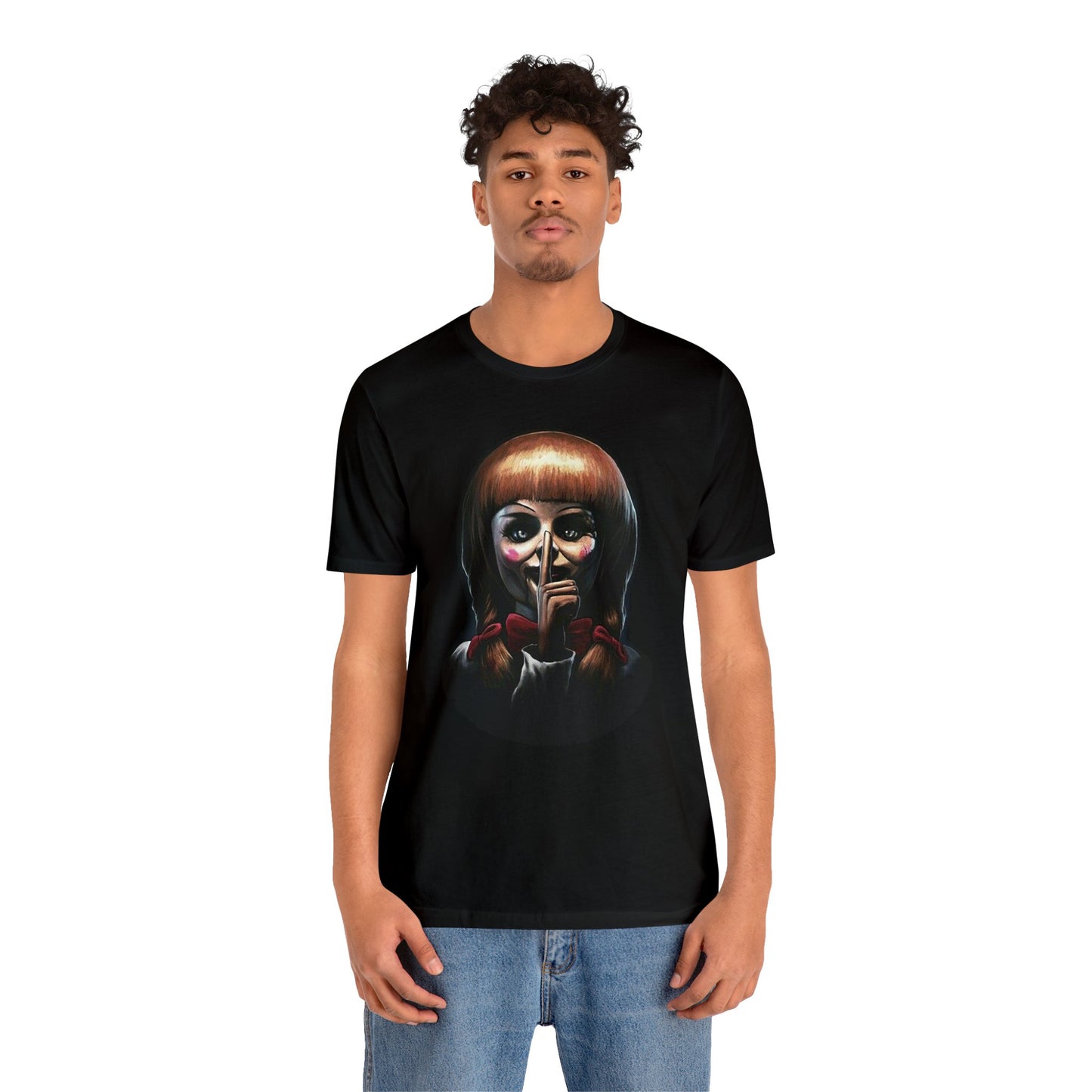 Halloween Annabelle Short Sleeve T-Shirt - Creepy Doll Horror Movie Tee, Haunting Graphic Shirt