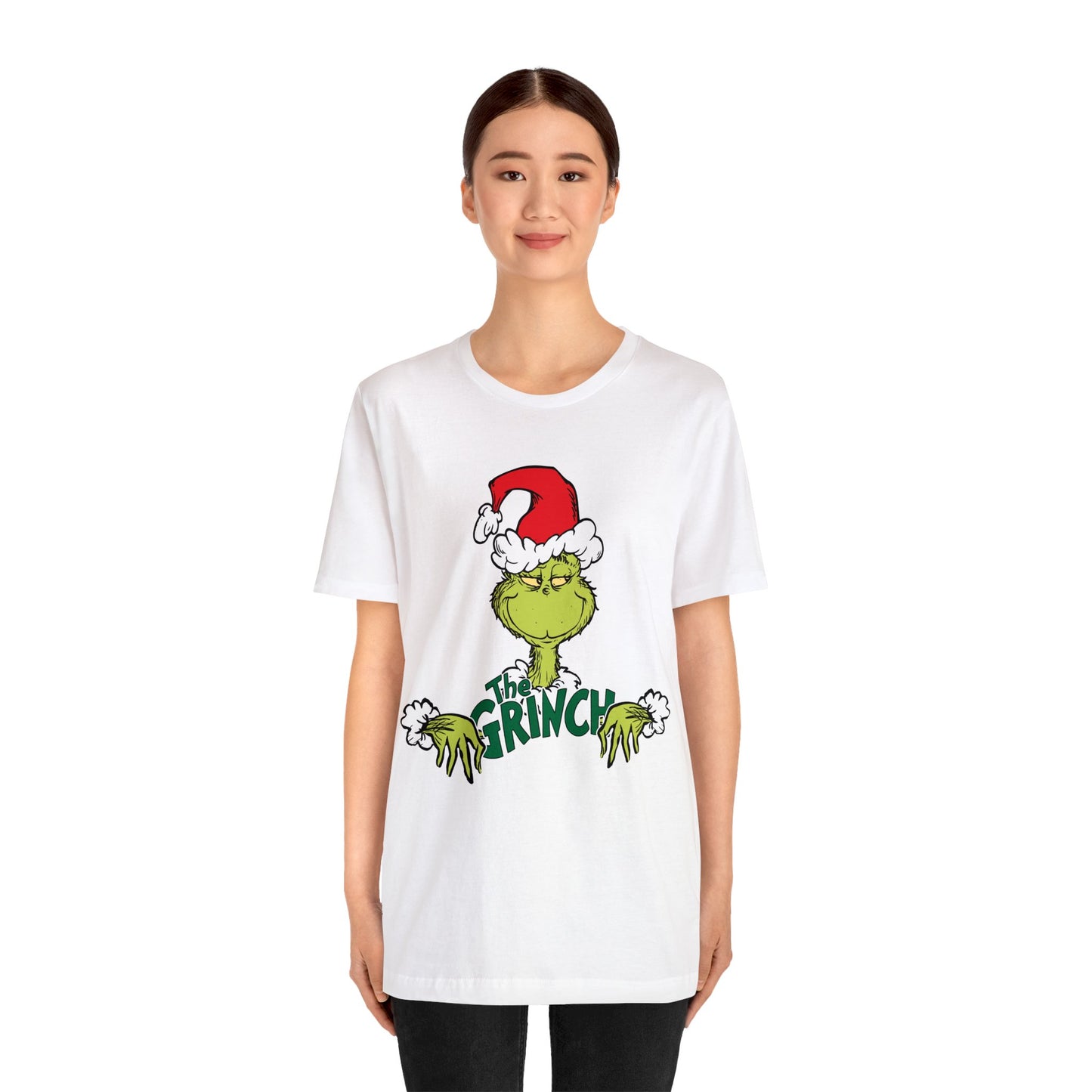 Festive Grinch Face Short Sleeve T-Shirt for a Whoville-Worthy Holiday Season