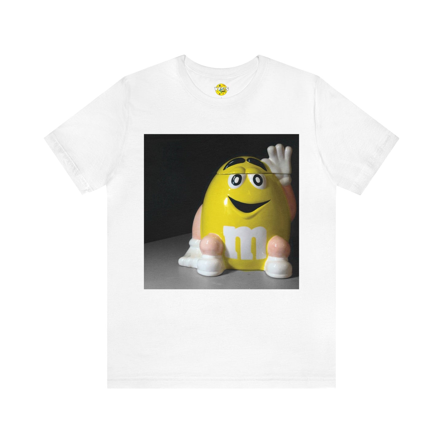 Yellow M&M Cookie Jar Ceramic Print Short Sleeve T-Shirt - Candy Lover's Retro Apparel