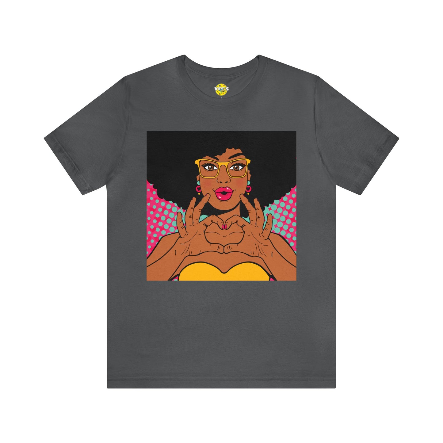 Pop Art Melanated Queen Finger Hearts Short Sleeve T-Shirt - Empowering Graphic Tee, Diverse Art Fashion