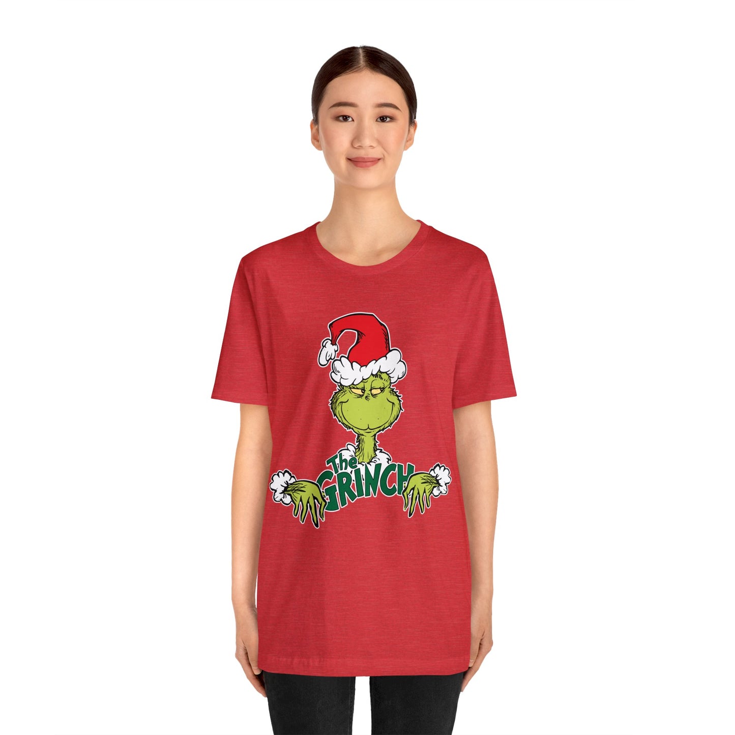 Festive Grinch Face Short Sleeve T-Shirt for a Whoville-Worthy Holiday Season