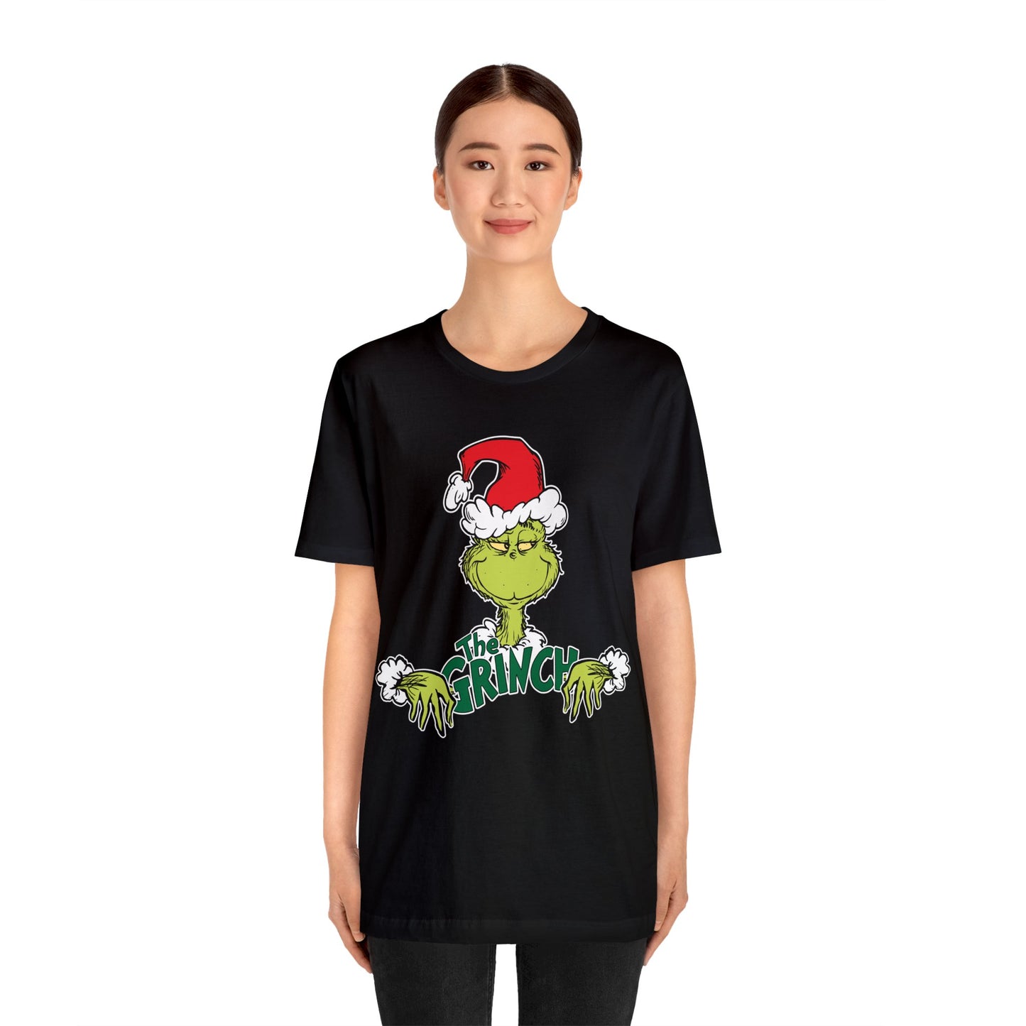 Festive Grinch Face Short Sleeve T-Shirt for a Whoville-Worthy Holiday Season