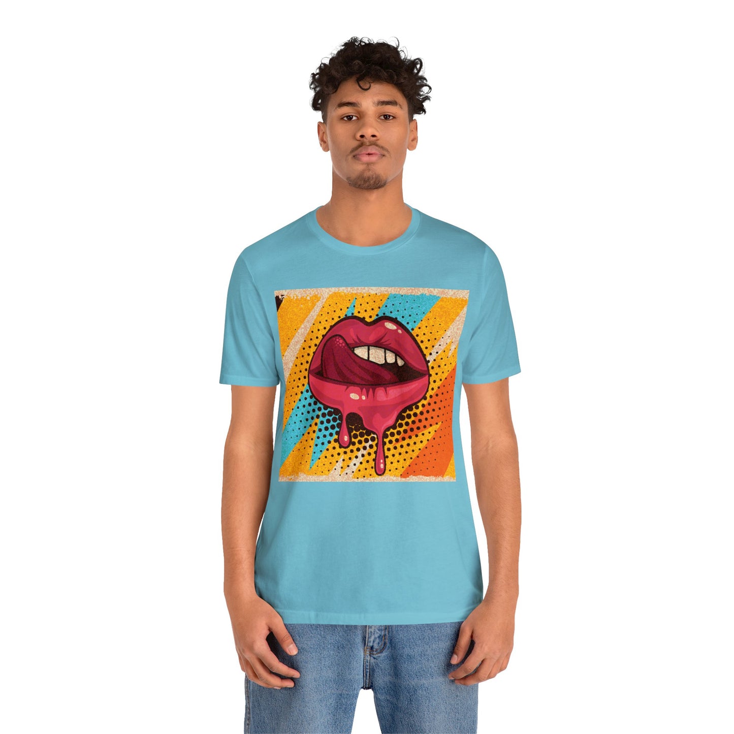 Retro Pop Art Licking Tongue Short Sleeve T-Shirt - Playful Graphic Tee, Vintage Style Fashion Shirt