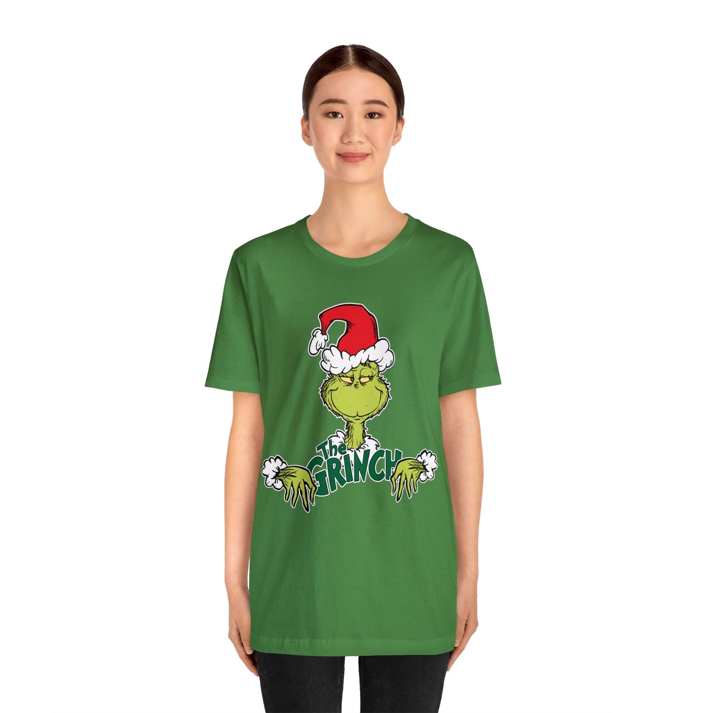 Festive Grinch Face Short Sleeve T-Shirt for a Whoville-Worthy Holiday Season