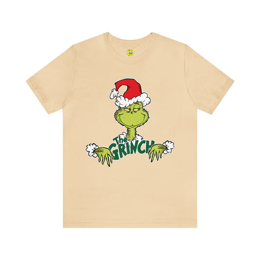 Festive Grinch Face Short Sleeve T-Shirt for a Whoville-Worthy Holiday Season