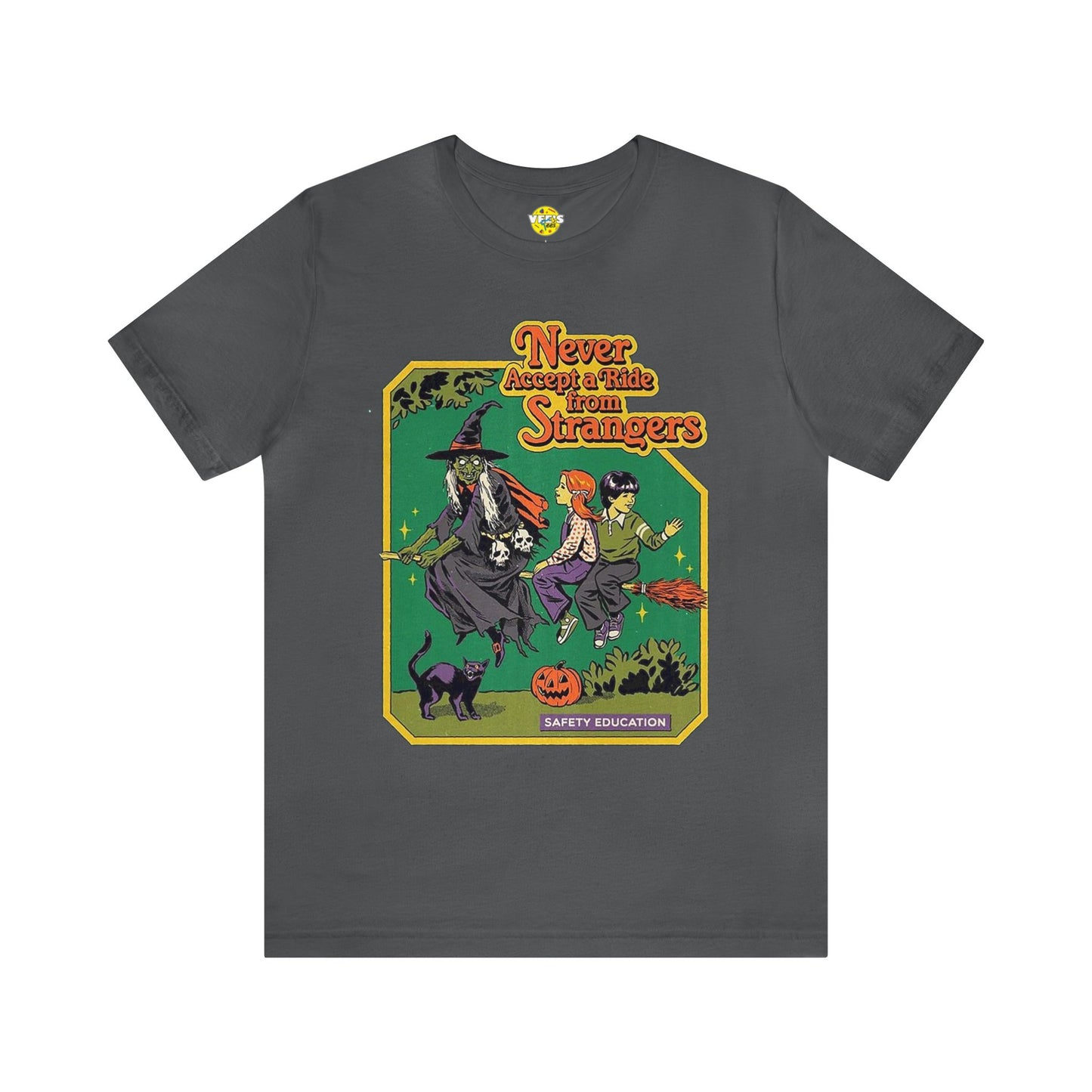 Halloween Witch Safety Education Short Sleeve T-Shirt - Hilarious Flying Kids Halloween Tee, Funny Warning Graphic Shirt