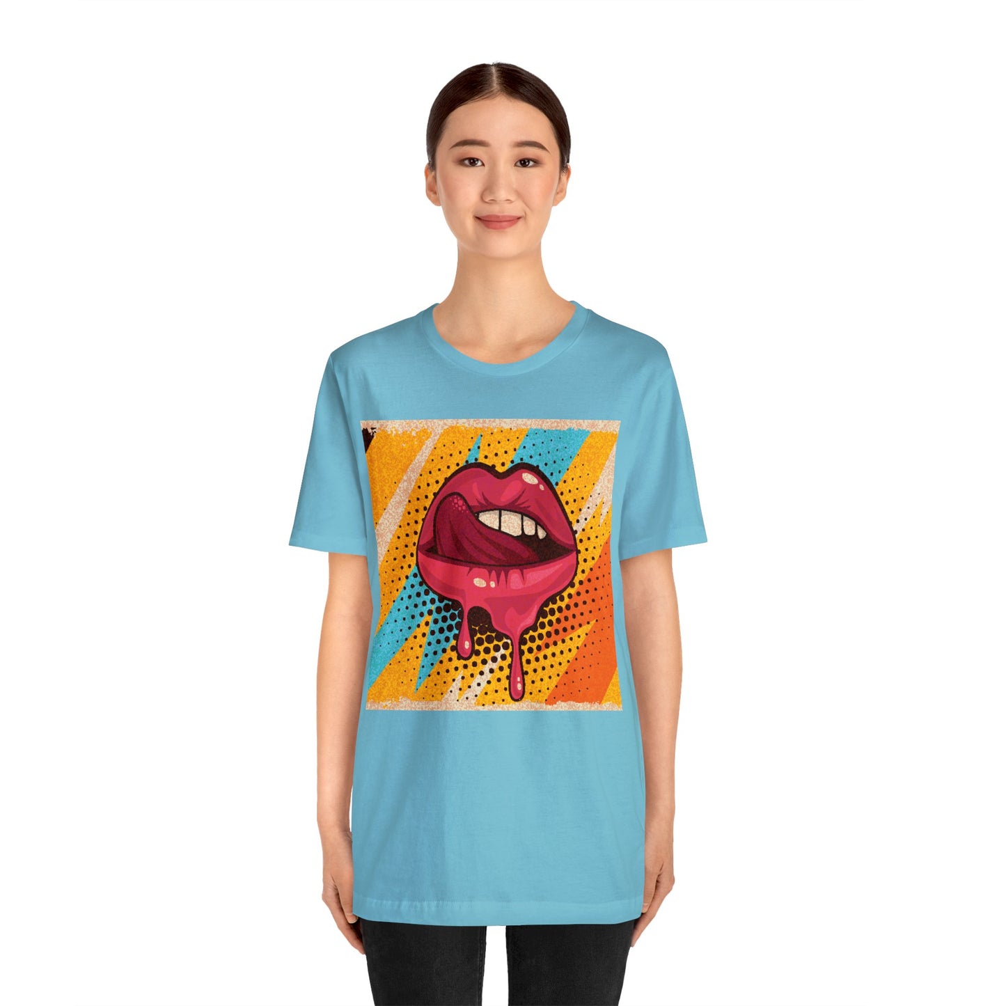 Retro Pop Art Licking Tongue Short Sleeve T-Shirt - Playful Graphic Tee, Vintage Style Fashion Shirt