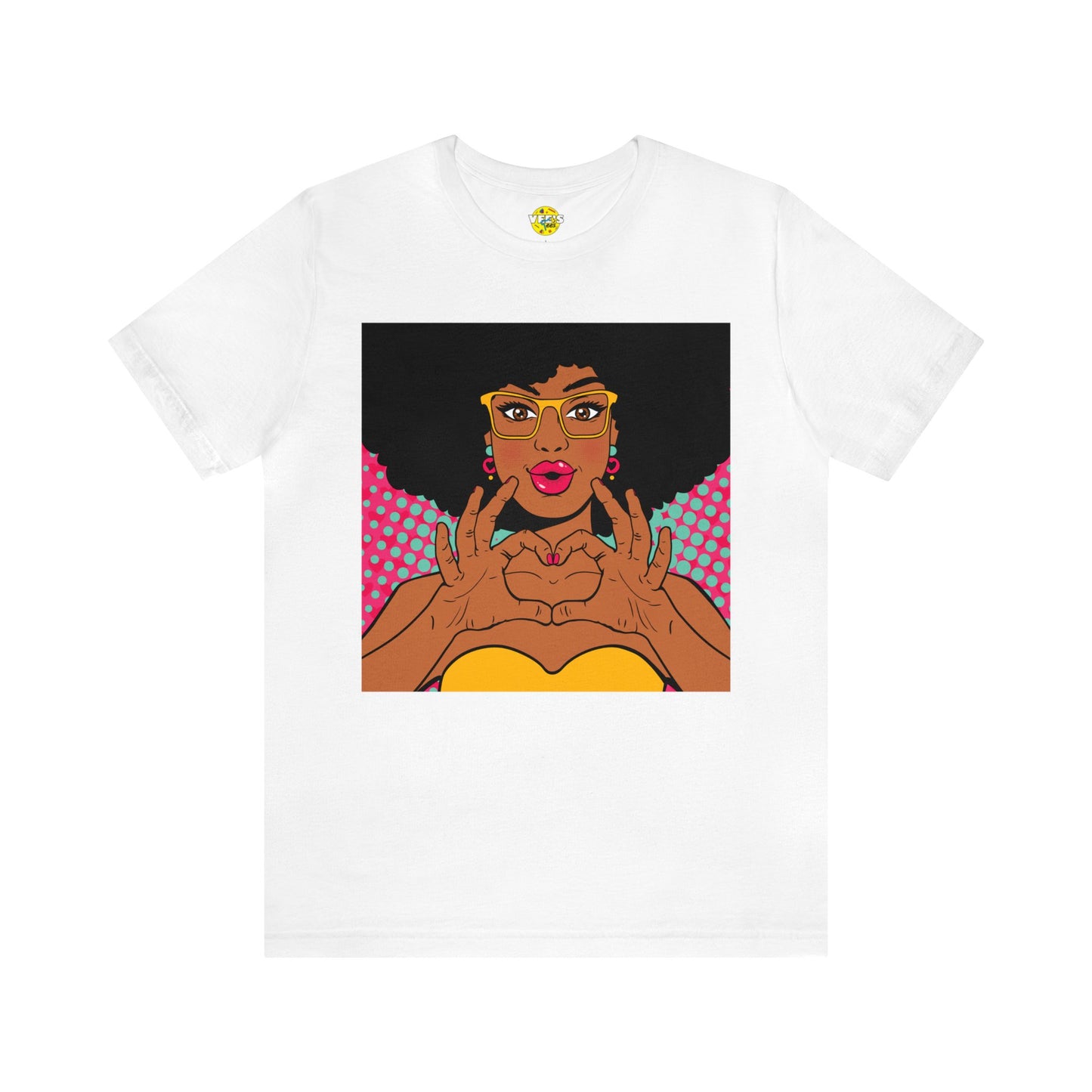 Pop Art Melanated Queen Finger Hearts Short Sleeve T-Shirt - Empowering Graphic Tee, Diverse Art Fashion