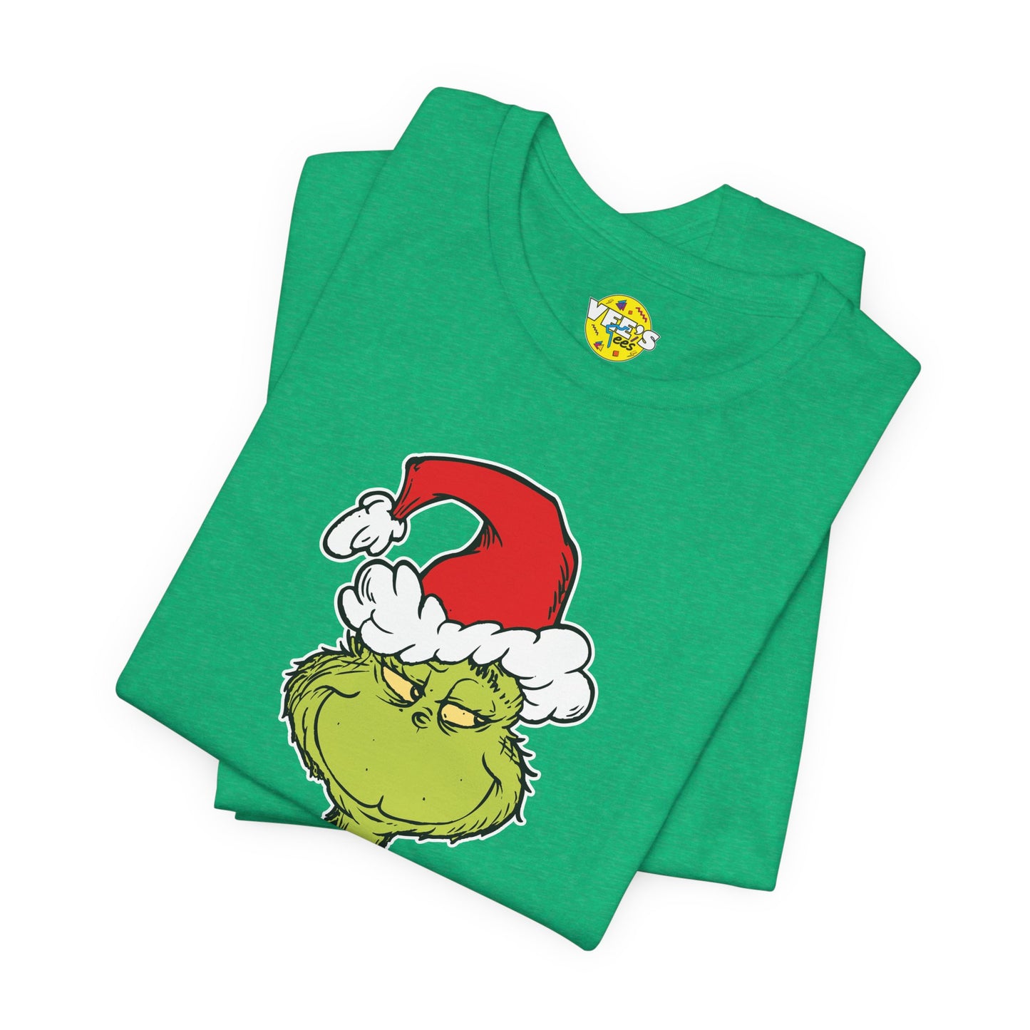 Festive Grinch Face Short Sleeve T-Shirt for a Whoville-Worthy Holiday Season