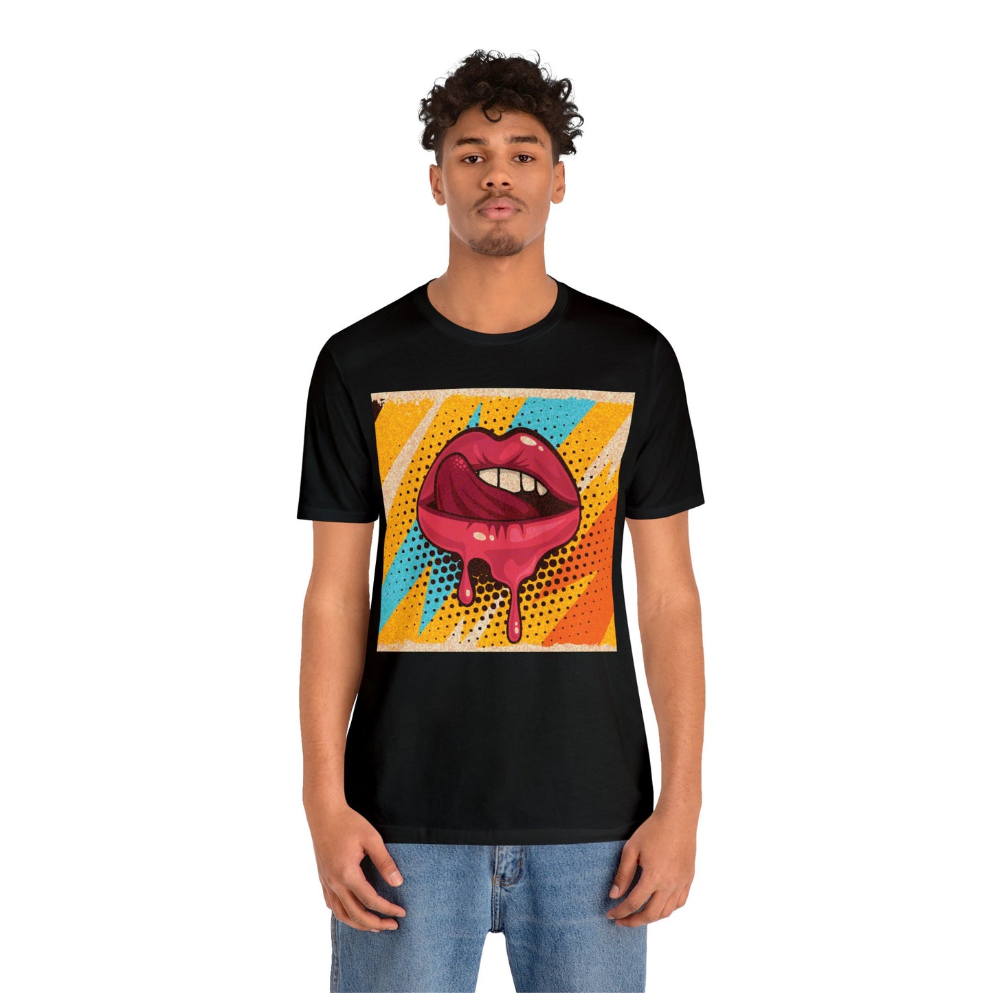 Retro Pop Art Licking Tongue Short Sleeve T-Shirt - Playful Graphic Tee, Vintage Style Fashion Shirt