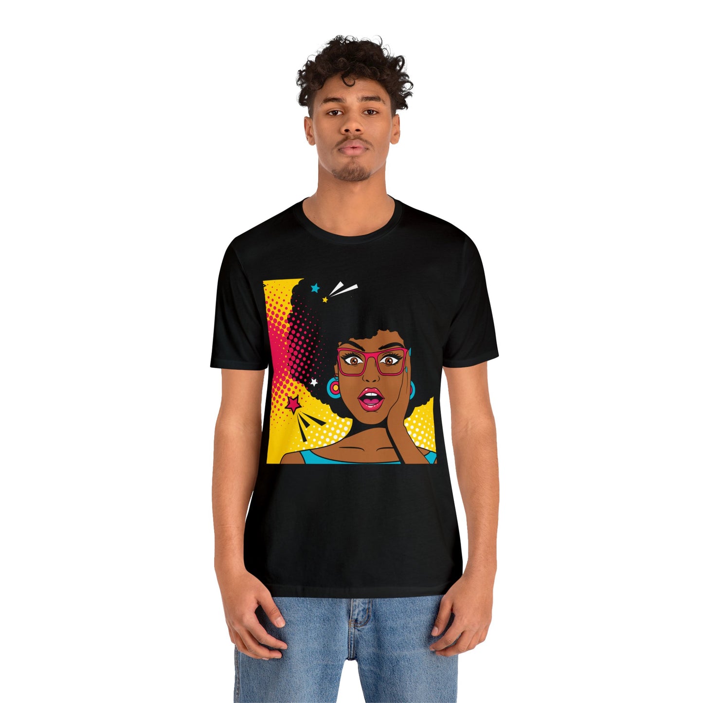 Surprised Melanated Queen Pop Art Short Sleeve T-Shirt - Empowering Graphic Tee, Diverse Art Fashion