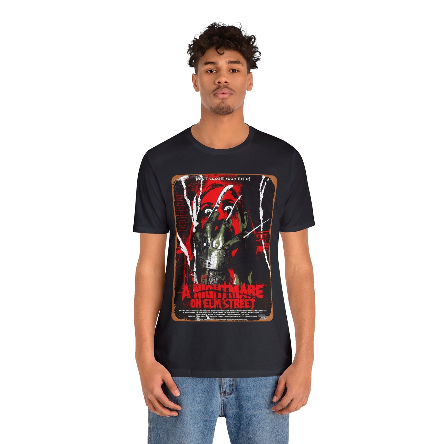 Halloween, A Nightmare on Elm Street Vintage Movie Poster Short Sleeve T-Shirt - Classic Horror Tee, 80s Film Graphic Shirt