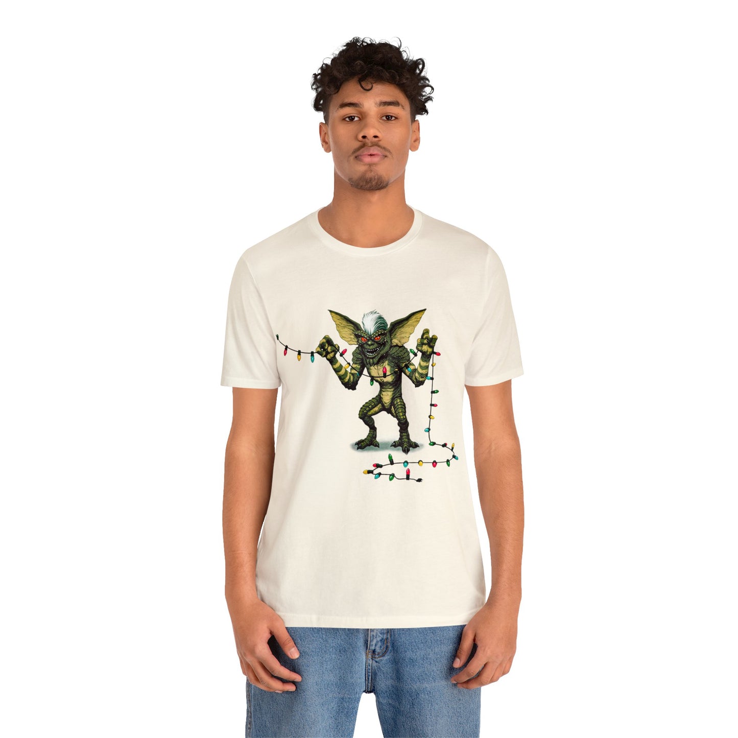 Stripe Festive Holiday - Gremlin Christmas Lights - Festive Stripe holding Christmas Lights - Gremlin Holiday Lights tshirt