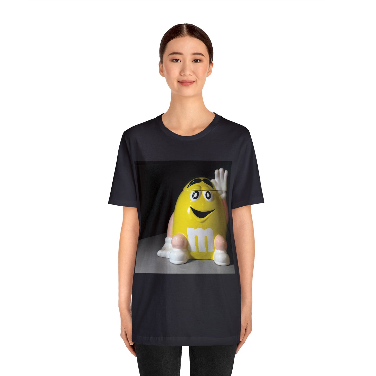 Yellow M&M Cookie Jar Ceramic Print Short Sleeve T-Shirt - Candy Lover's Retro Apparel