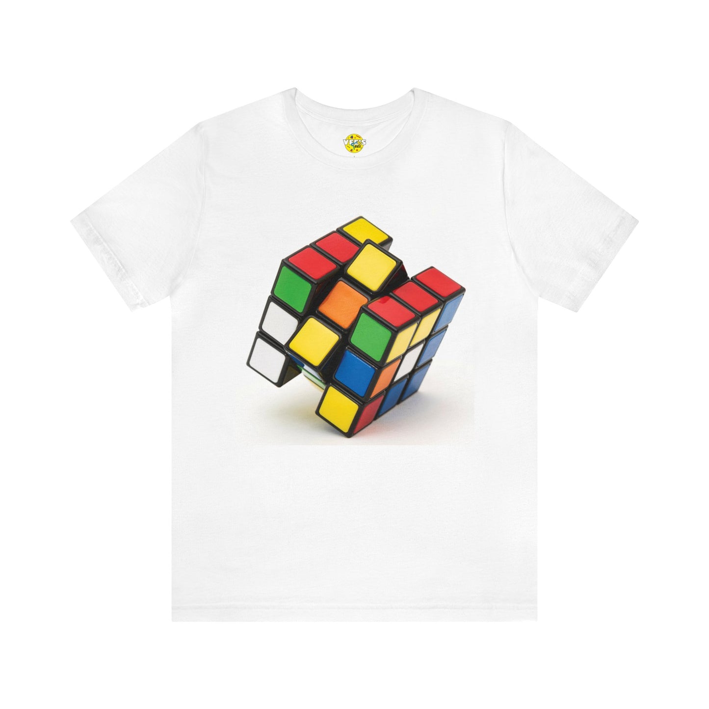 Retro Rubik's Cube Short Sleeve T-Shirt White Background - 80s Puzzle Lover Tee, Nostalgic Graphic Shirt