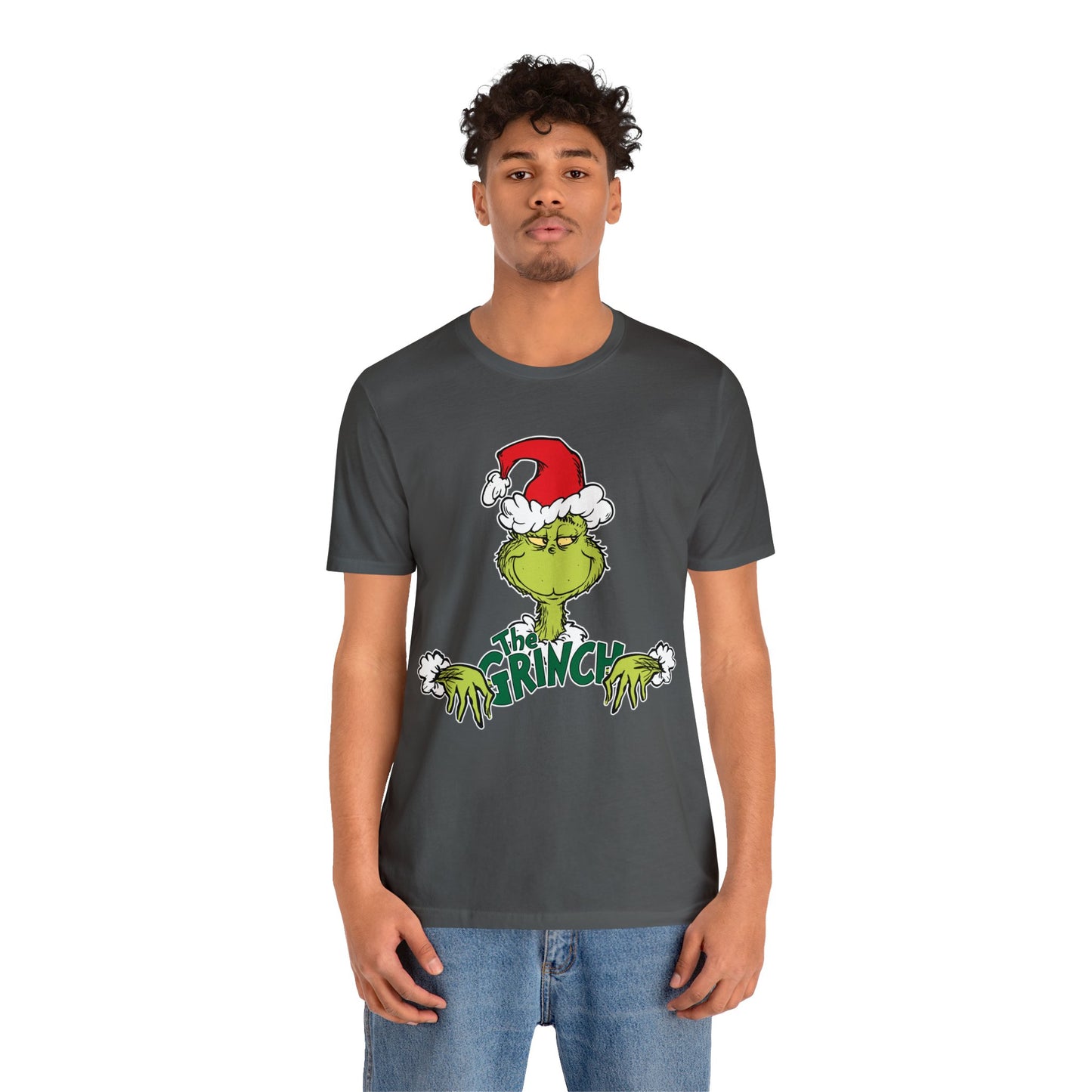 Festive Grinch Face Short Sleeve T-Shirt for a Whoville-Worthy Holiday Season