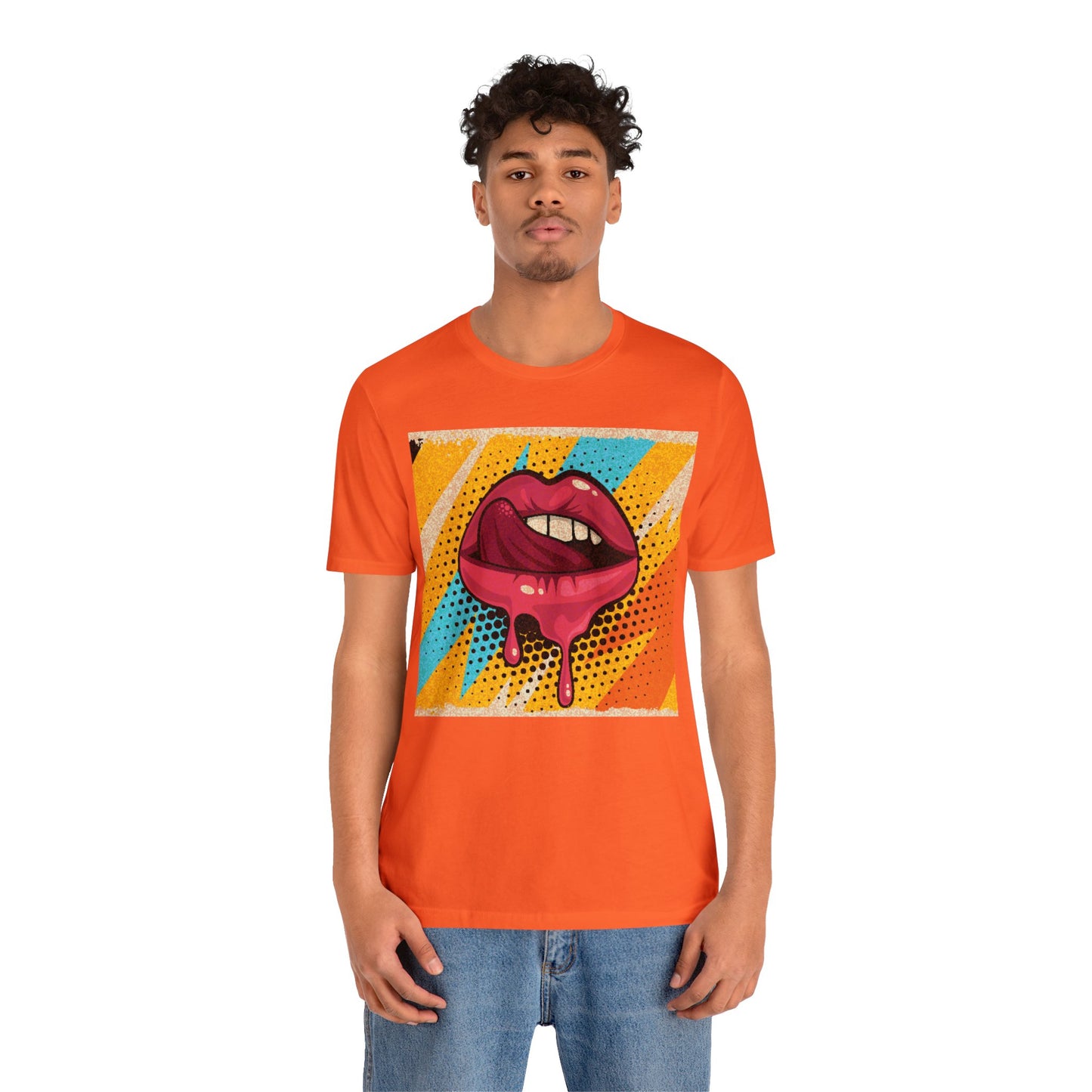 Retro Pop Art Licking Tongue Short Sleeve T-Shirt - Playful Graphic Tee, Vintage Style Fashion Shirt