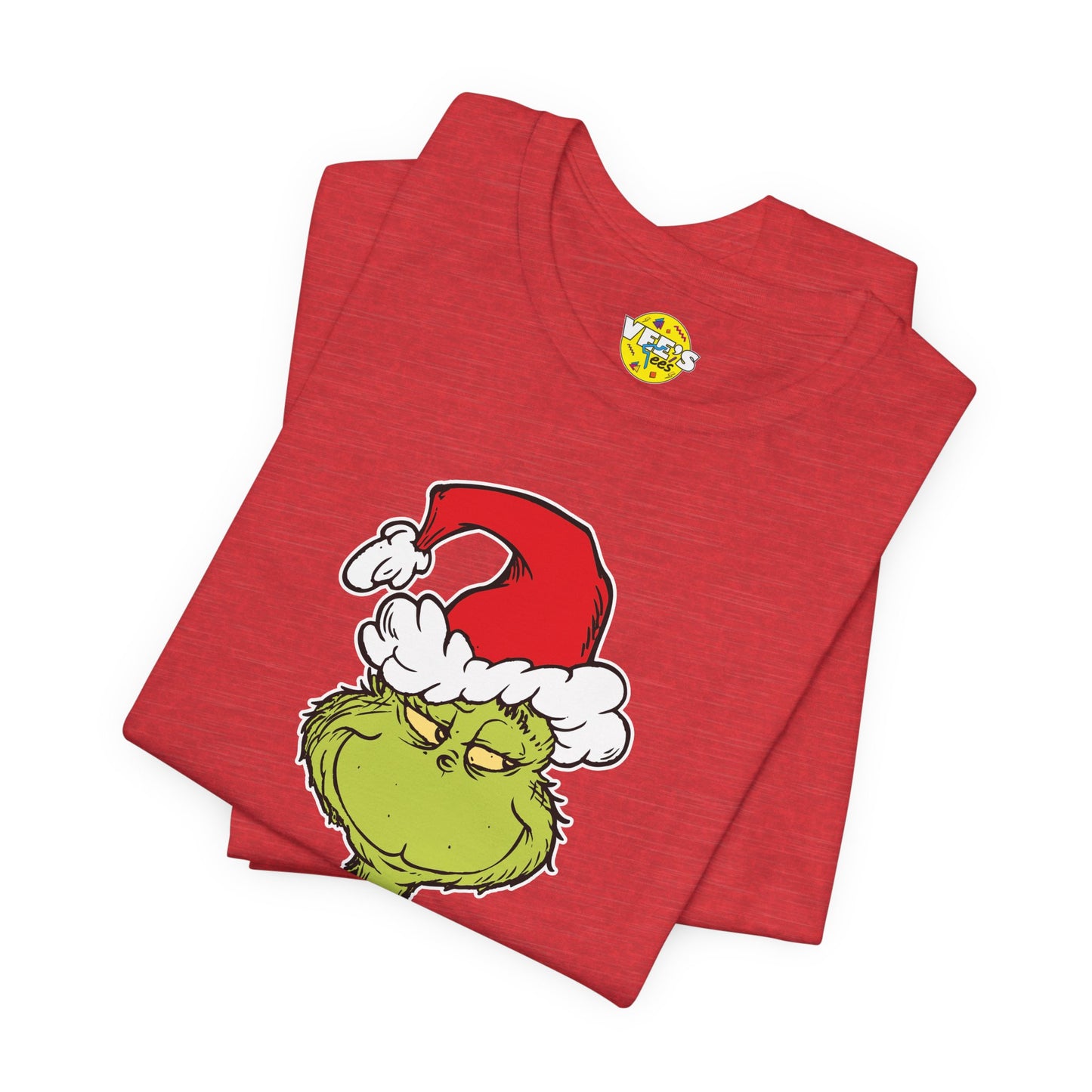 Festive Grinch Face Short Sleeve T-Shirt for a Whoville-Worthy Holiday Season