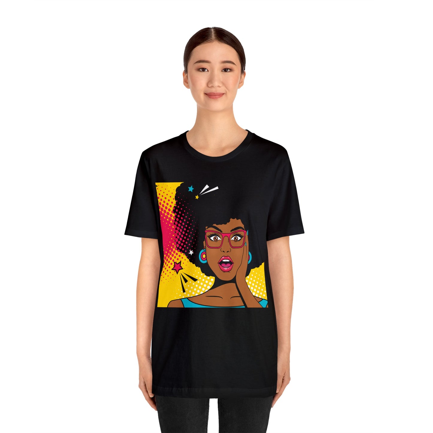 Surprised Melanated Queen Pop Art Short Sleeve T-Shirt - Empowering Graphic Tee, Diverse Art Fashion