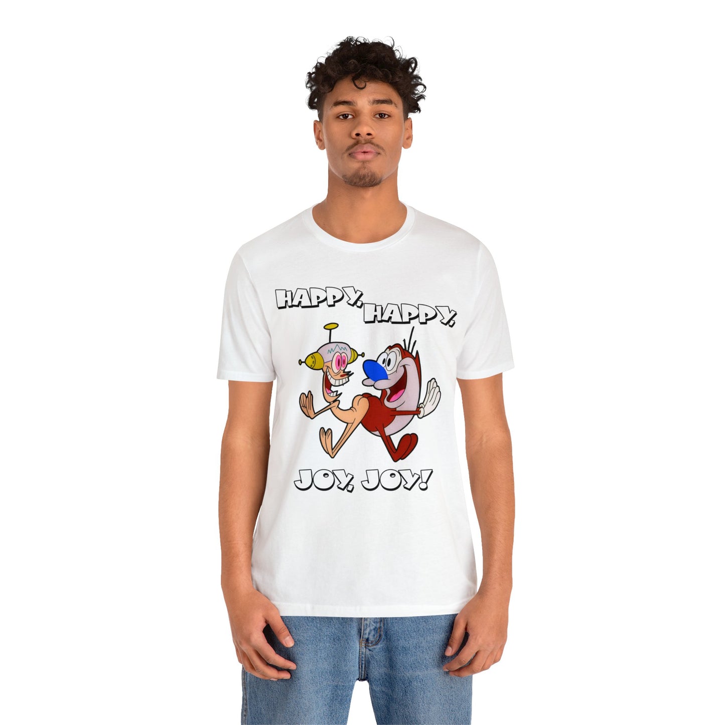 Ren and Stimpy Happy Happy Joy Joy Short Sleeve TShirt - 90s Retro Cartoon Tee