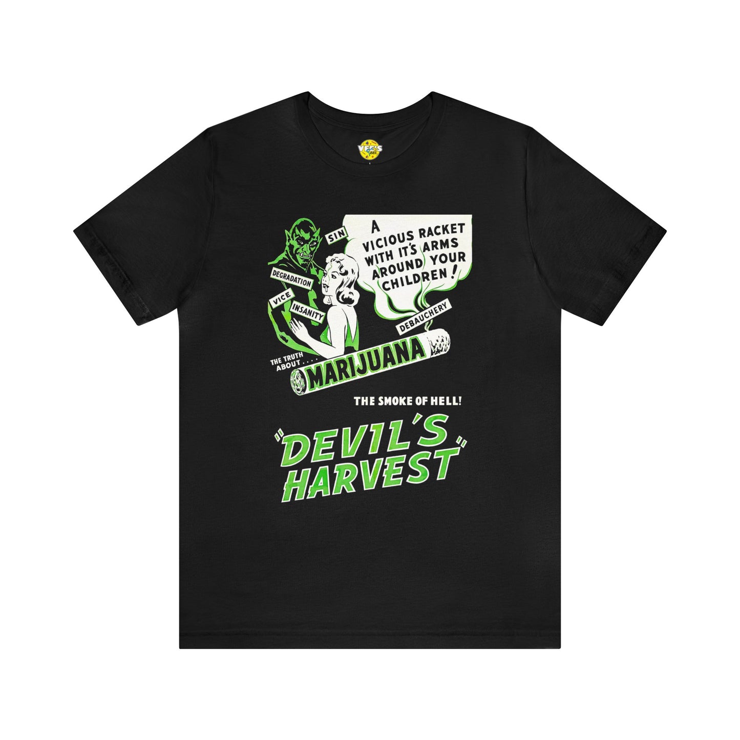 Vintage Reefer Madness 'Devil's Harvest' Movie Poster Short Sleeve T-Shirt - Retro Cult Classic Tee